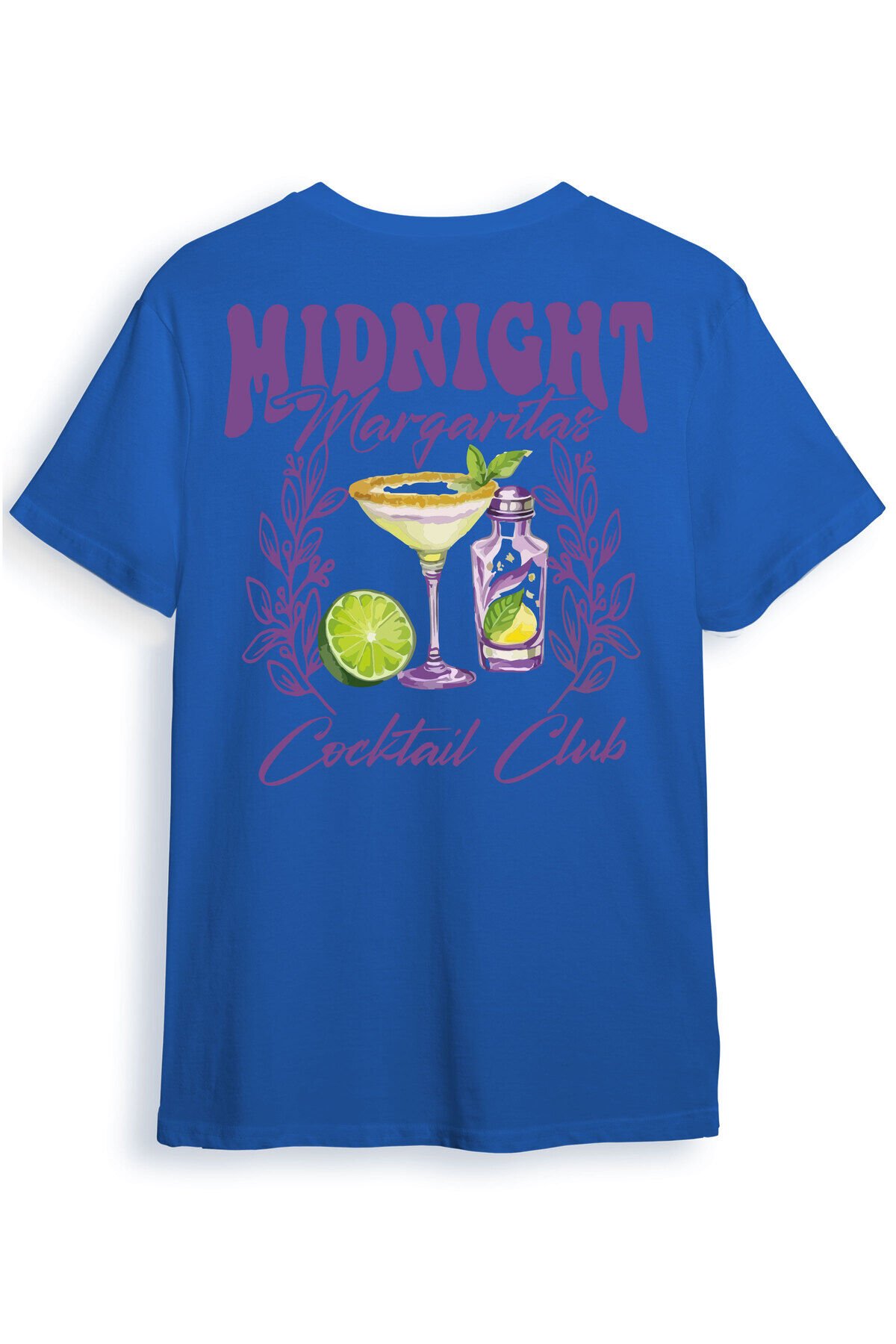Midnight Margaritas Ön ve Arka Baskılı %100 Pamuk Unisex Regular Fit T-Shirt Mavi - S