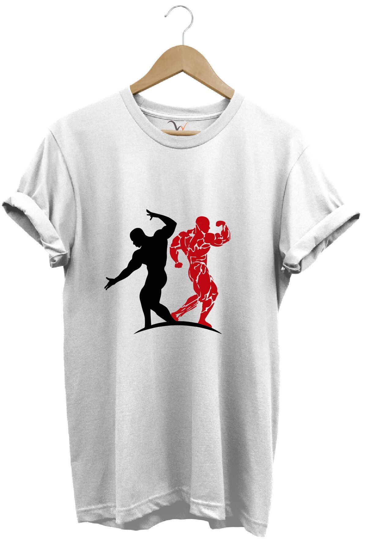 Sporcu Fitness Baskılı GYMRegular Fit %100 Pamuk Bisiklet Yaka Premium Tişört Beyaz - 3XL