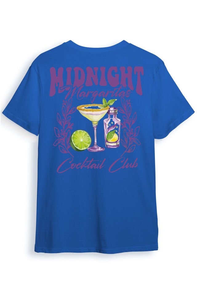 Midnight Margaritas Ön ve Arka Baskılı %100 Pamuk Unisex Regular Fit T-Shirt Mavi - 3XL