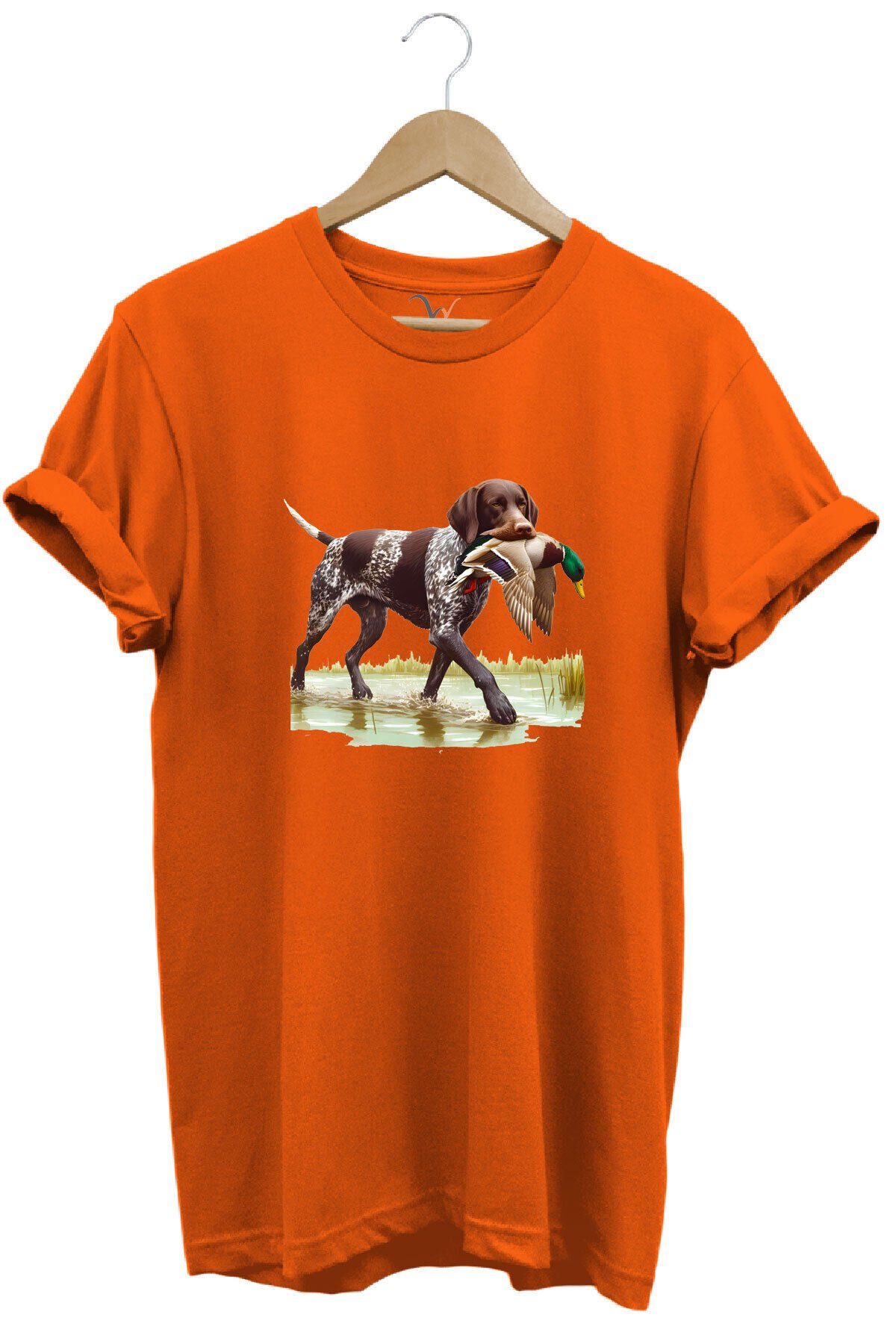 Hunting Avcılık Ördek Avı Baskılı Sazlıkta Avlanan Köpek %100 Pamuk Regular Fit T-shirt Turuncu - 2XL
