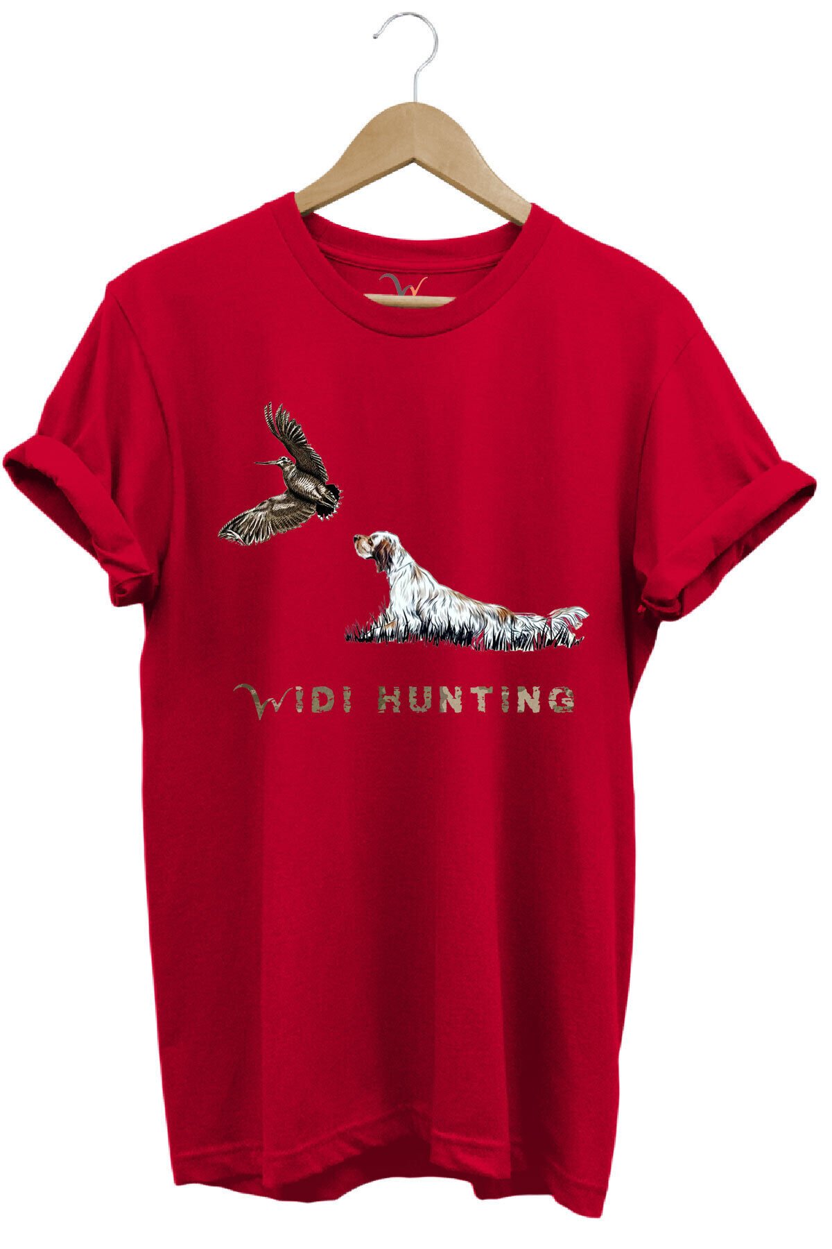 Avcılık Widi Hunting Fermalı English Setter Çulluk Baskılı %100 Pamuk Regular Fit Yeşil T-shirt Kırmızı - M