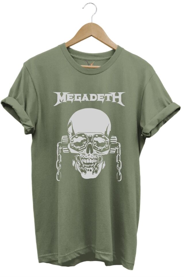 Heavy Metal Unisex Megadeth Skull Baskılı %100 Pamuk Regular Fit Bisiklet Yaka T-Shirt - Antrasit S