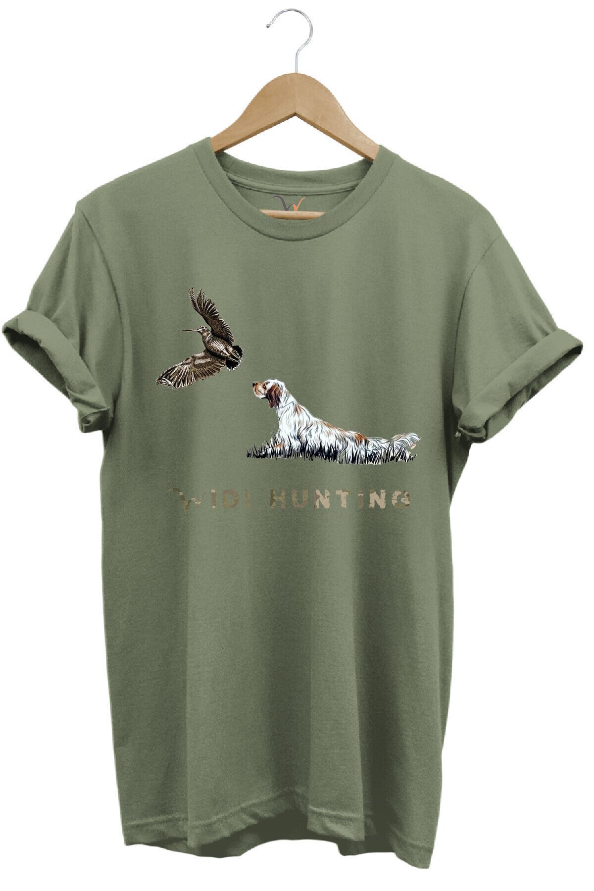 Avcılık Widi Hunting Fermalı English Setter Çulluk Baskılı %100 Pamuk Regular Fit Yeşil T-shirt Haki - M