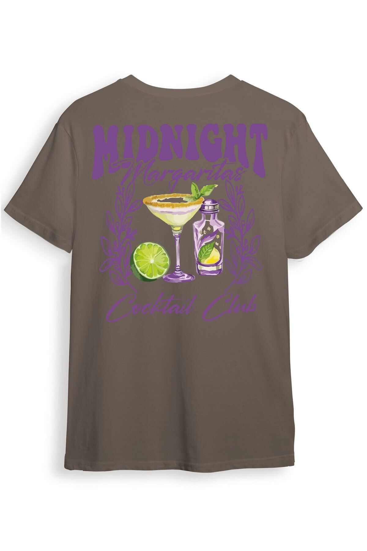 Midnight Margaritas Ön ve Arka Baskılı %100 Pamuk Unisex Regular Fit T-Shirt Kahverengi - XL