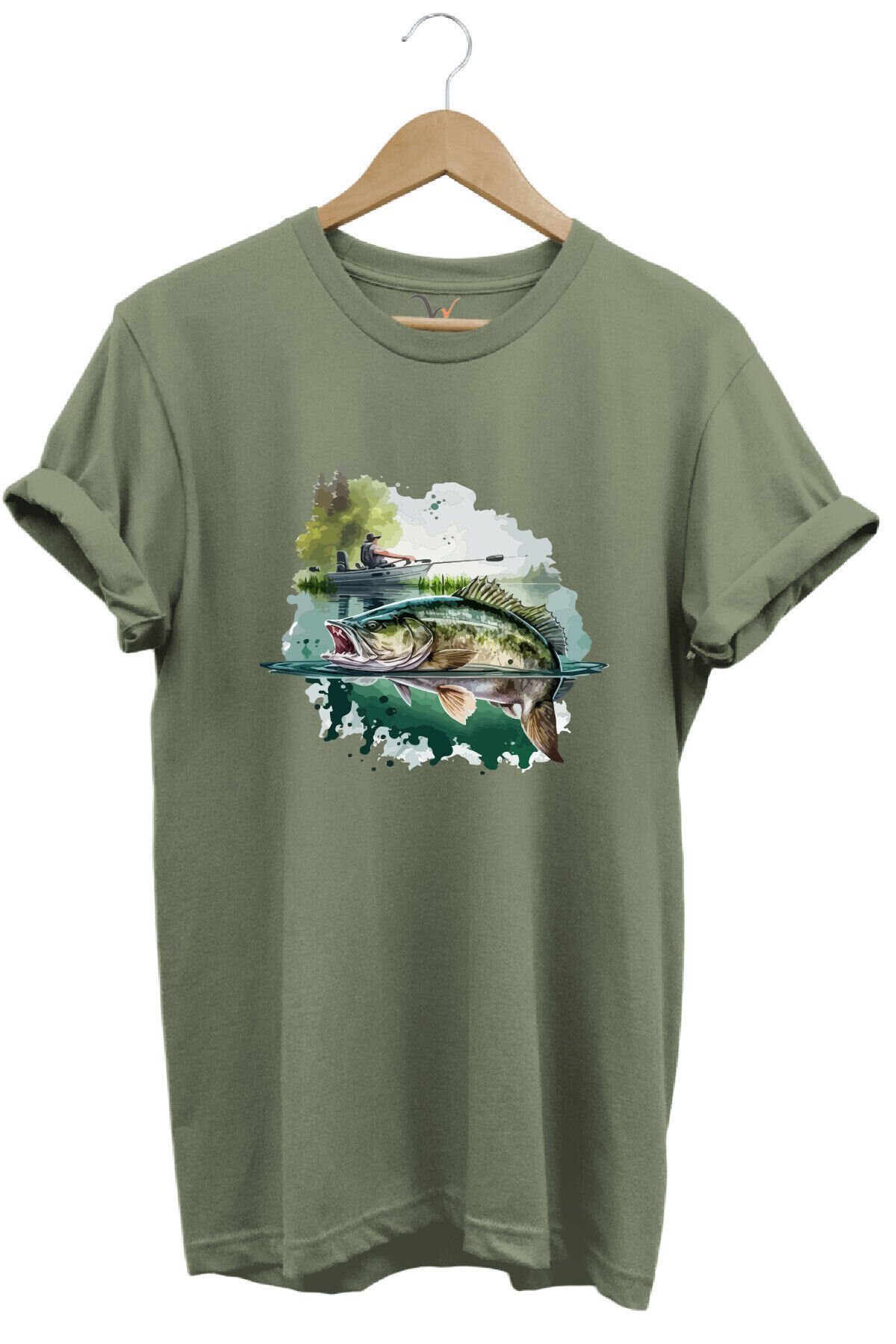 Balıkçılık Levrek Balığı Ve Teknede Olta Ile Balık Tutmak %100 Pamuk Regular Fit Siyah T-shirt Haki - 3XL