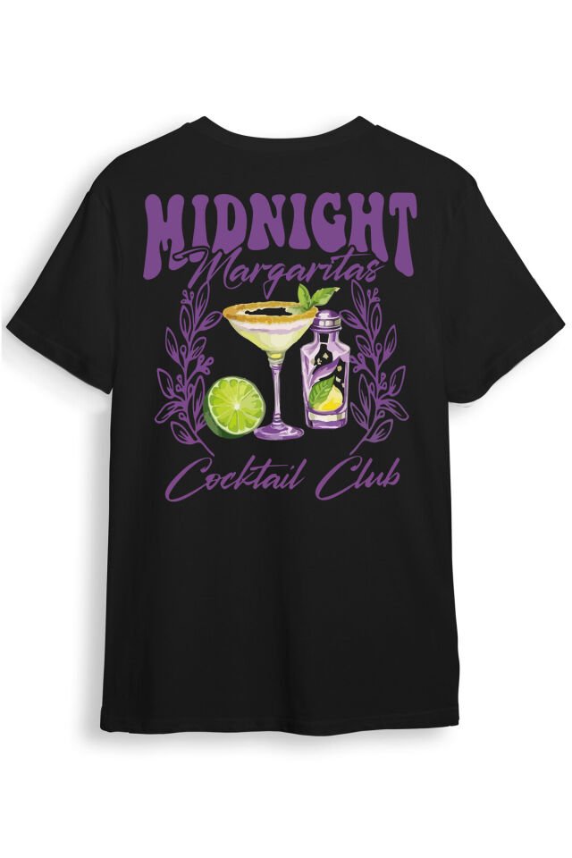 Midnight Margaritas Ön ve Arka Baskılı %100 Pamuk Unisex Regular Fit T-Shirt Siyah - 5XL