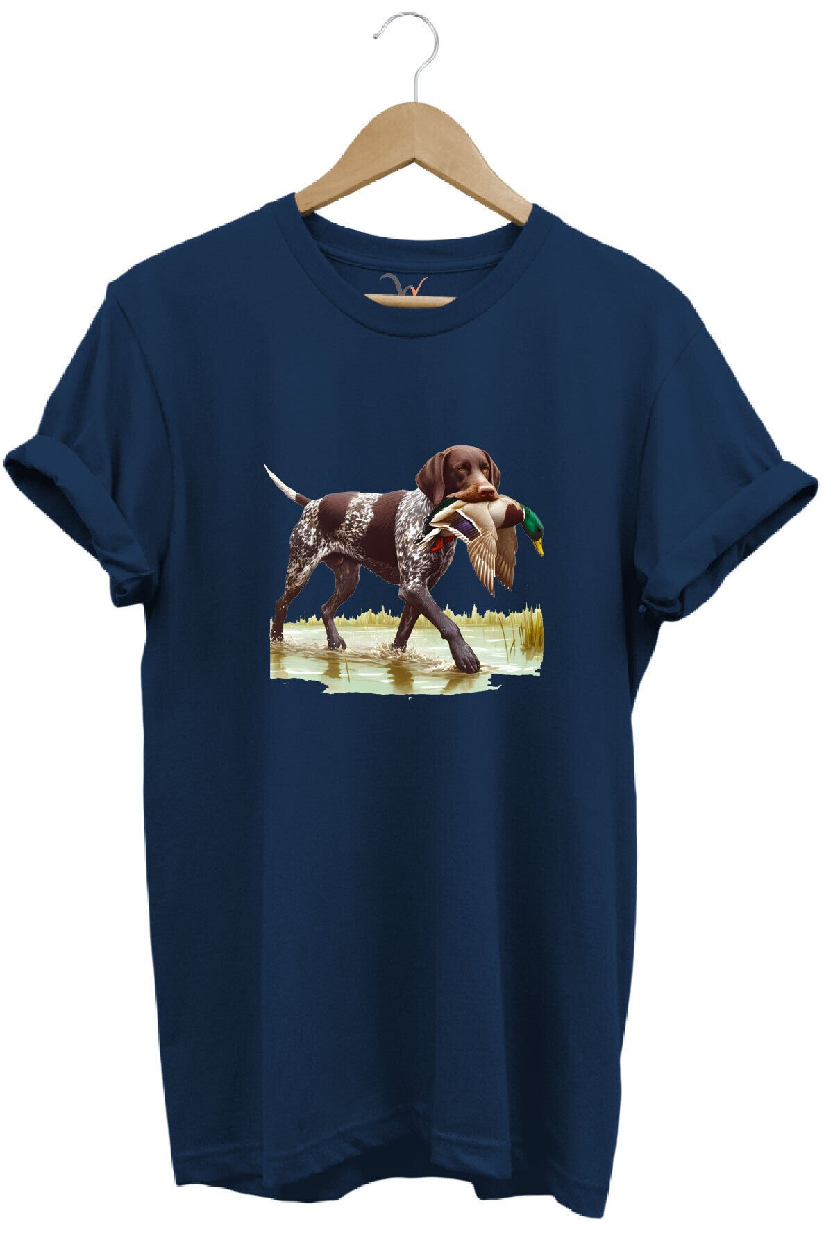 Hunting Avcılık Ördek Avı Baskılı Sazlıkta Avlanan Köpek %100 Pamuk Regular Fit T-shirt Lacivert - XL