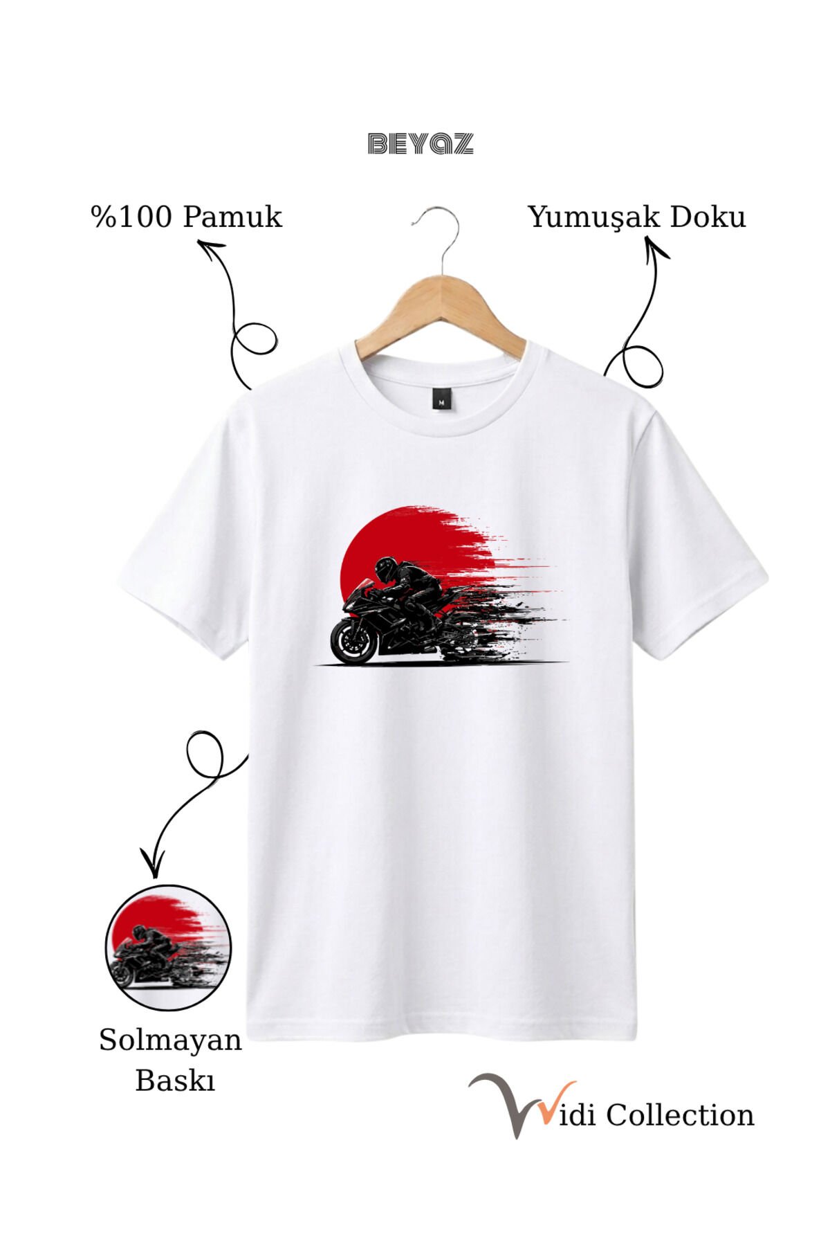 Hız Temalı Racing Motor Baskılı %100 Pamuk Unisex Regular Fit T-Shirt Beyaz - L