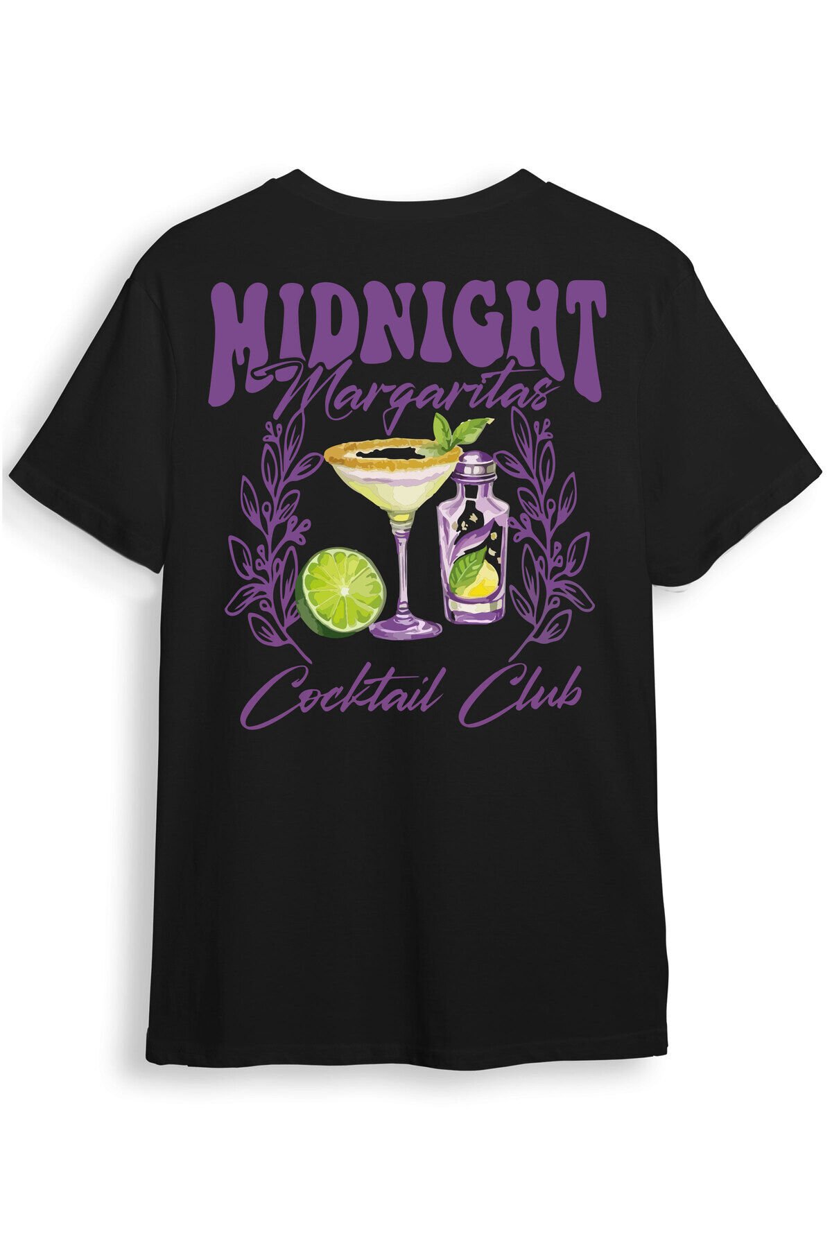 Midnight Margaritas Ön ve Arka Baskılı %100 Pamuk Unisex Regular Fit T-Shirt Siyah - L