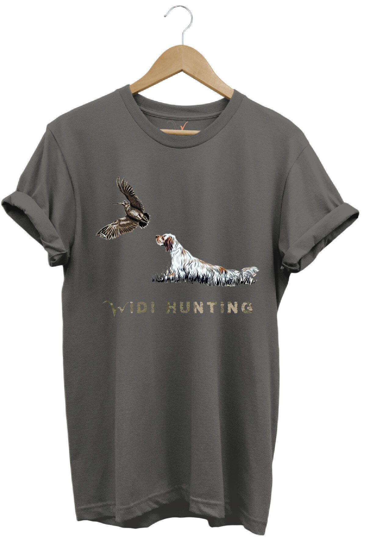 Avcılık Widi Hunting Fermalı English Setter Çulluk Baskılı %100 Pamuk Regular Fit Yeşil T-shirt Gri - S