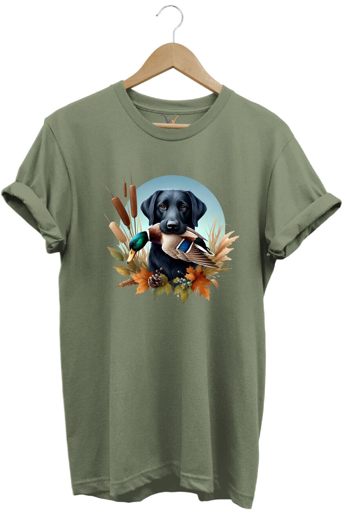 Avcılık Widi Hunting Ördek Avı ve Av Köpeği Baskılı %100 Pamuk Regular Fit Bisiklet Yaka T-Shirt Haki - 3XL