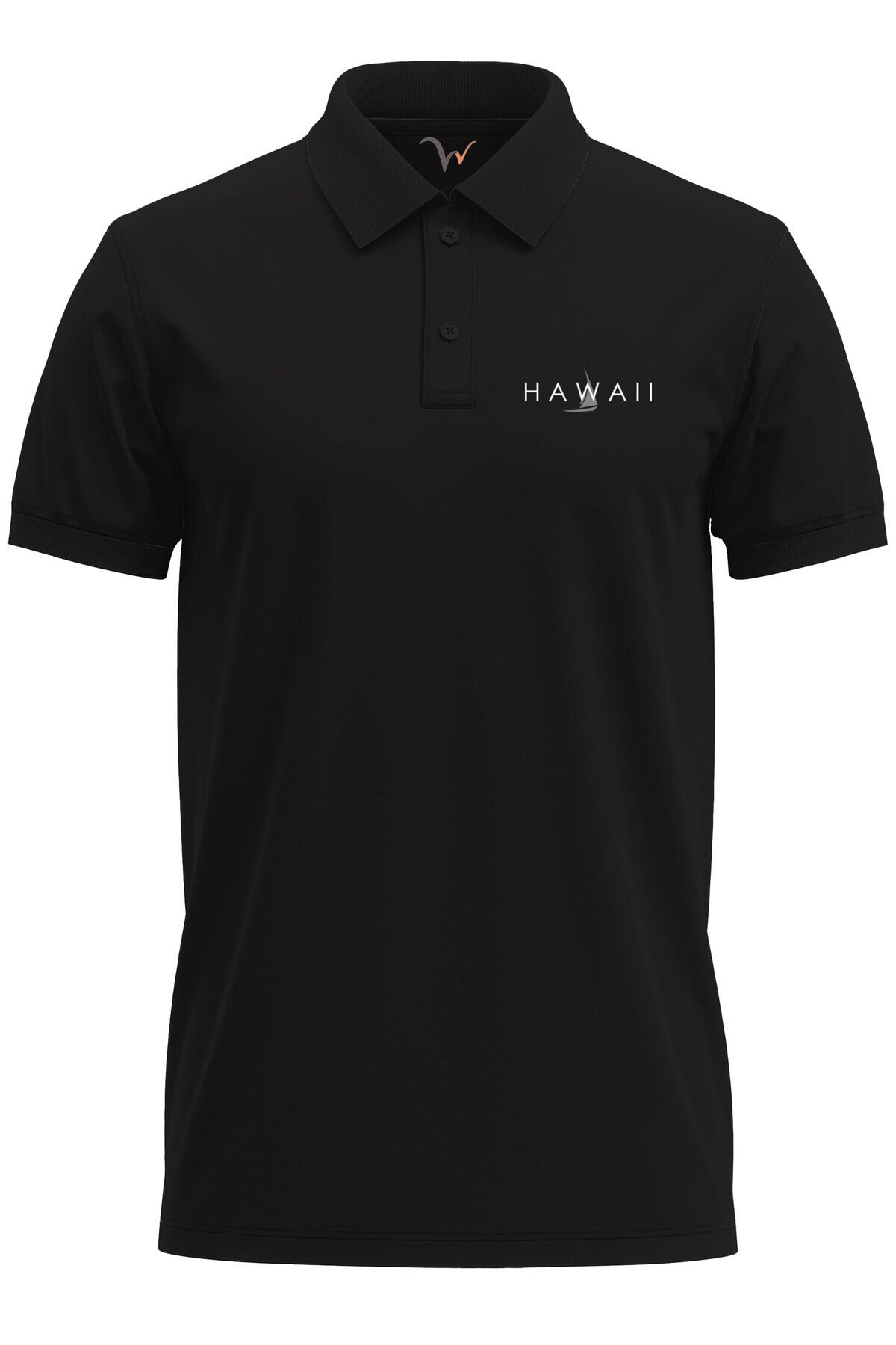 Hawaii Yazılı Tekne Baskılı Deniz Yaz %100 Pamuk Regular Fit Polo Yaka Lacivert T-shirt Siyah - S