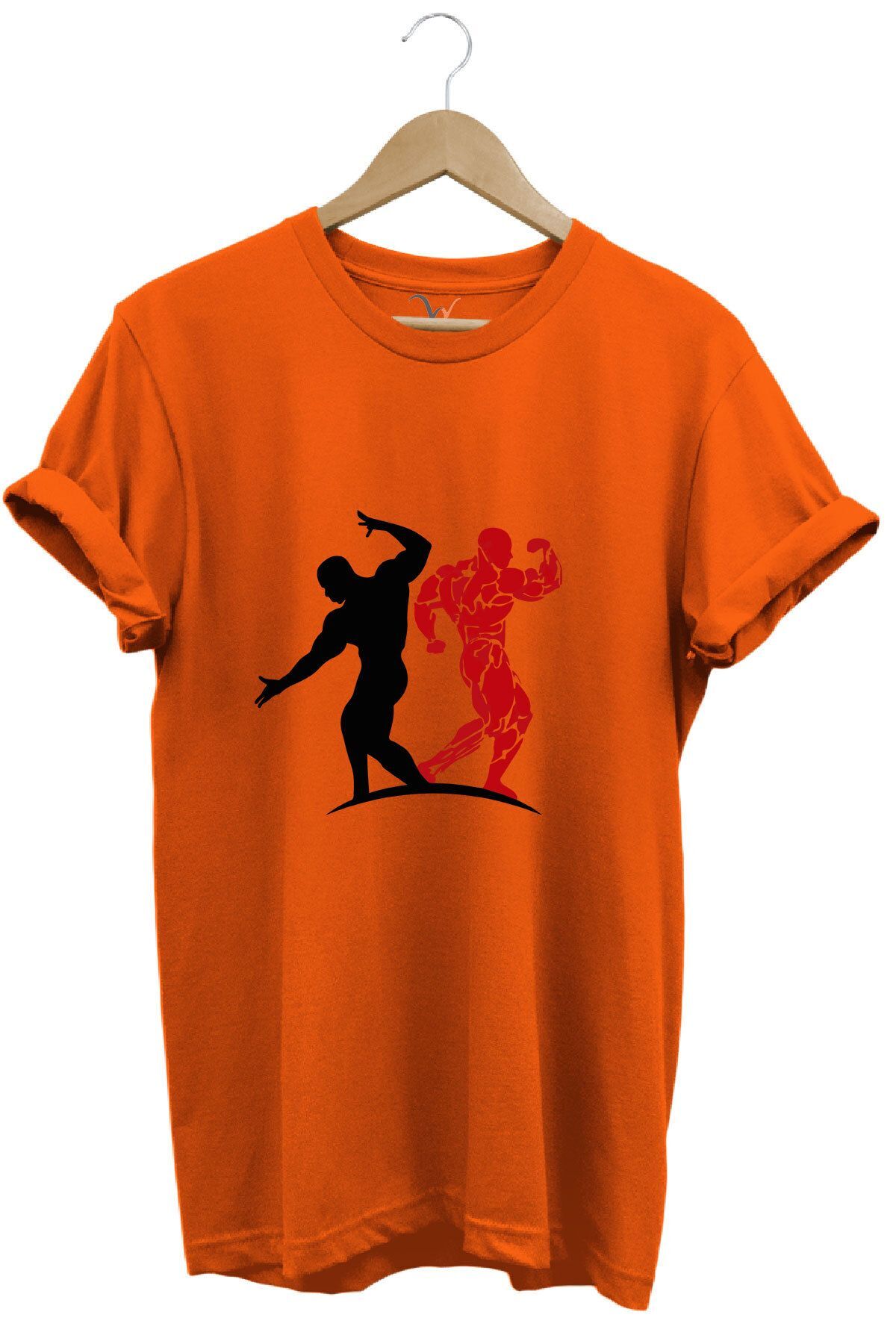Sporcu Fitness Baskılı GYMRegular Fit %100 Pamuk Bisiklet Yaka Premium Tişört Turuncu - 2XL