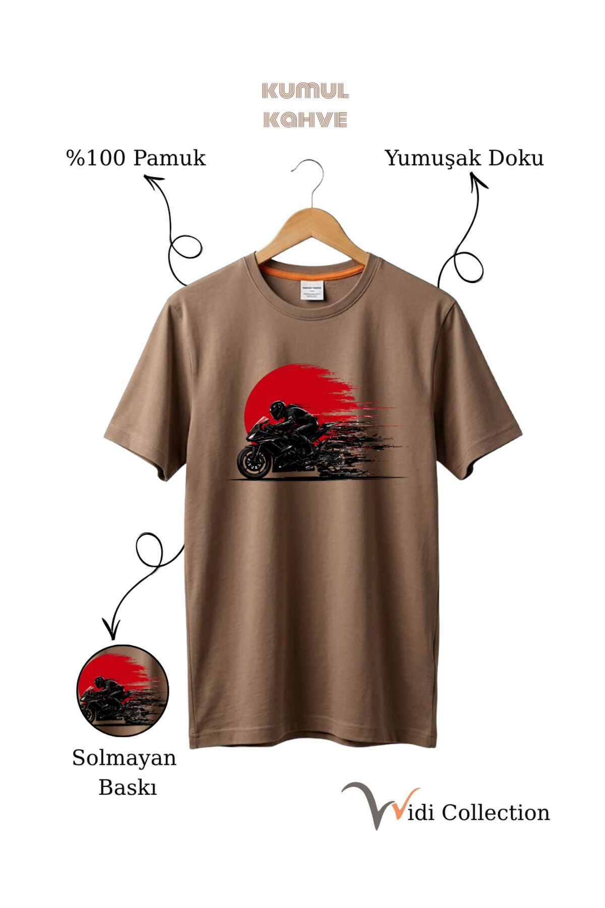 Hız Temalı Racing Motor Baskılı %100 Pamuk Unisex Regular Fit T-Shirt Açık Kahverengi - L