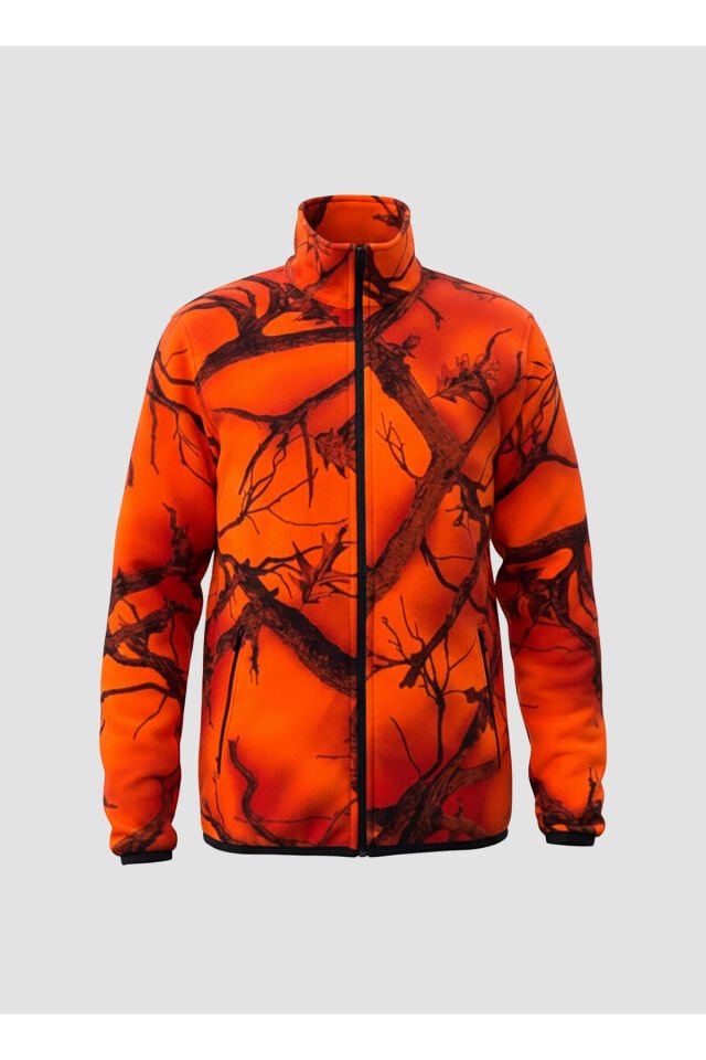 Outdoor Avcılık Turuncu Fosforlu Domuz Avcısı Tüylenme Yapmaz Regular Fit Tam Fermuarlı Polar Hırka Turuncu - XL