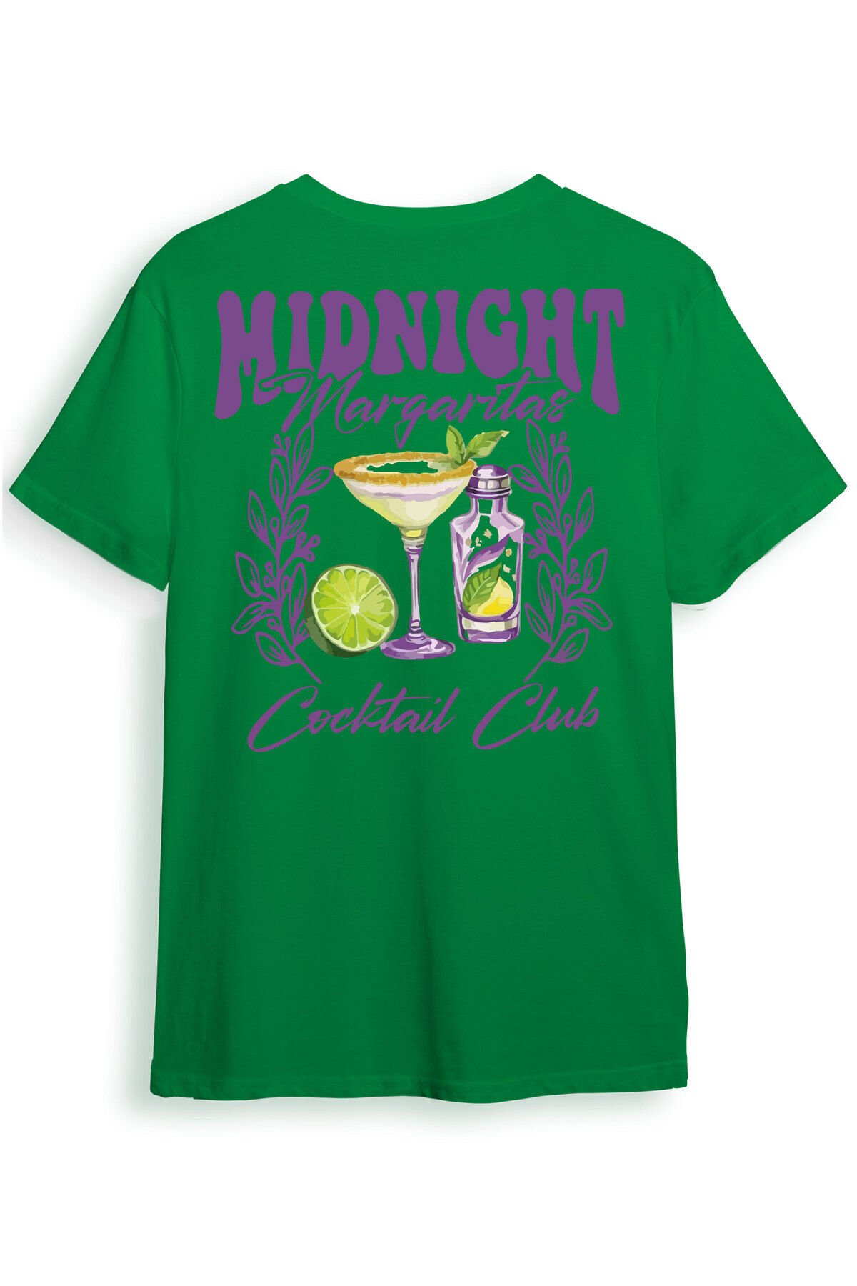 Midnight Margaritas Ön ve Arka Baskılı %100 Pamuk Unisex Regular Fit T-Shirt Yeşil - L
