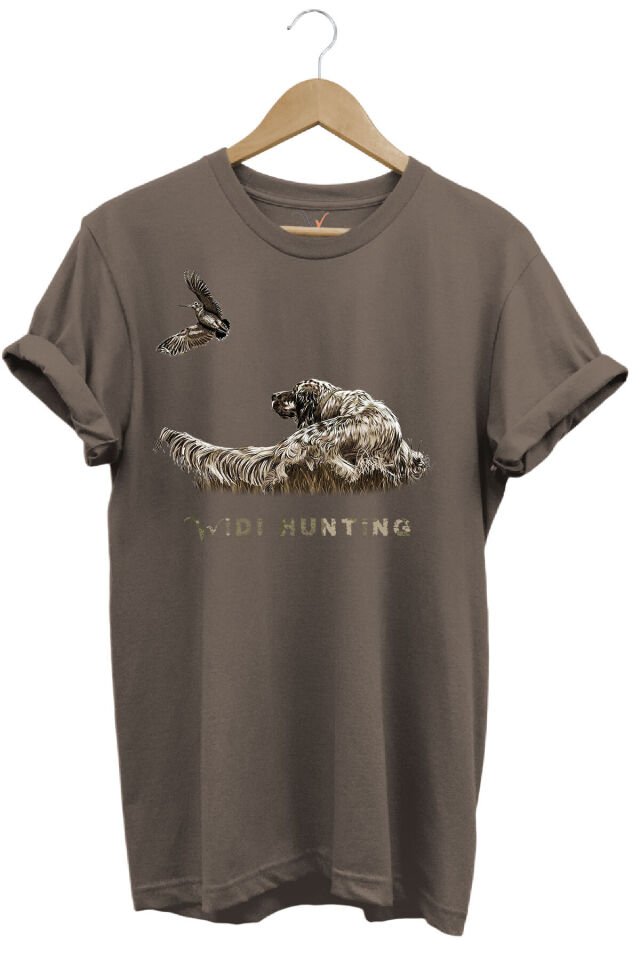 Avcılık Widi Hunting Çulluk Fermalı English Setter Tasarım Baskılı %100 Pamuk Regular Fit T-Shirt Kahverengi - M