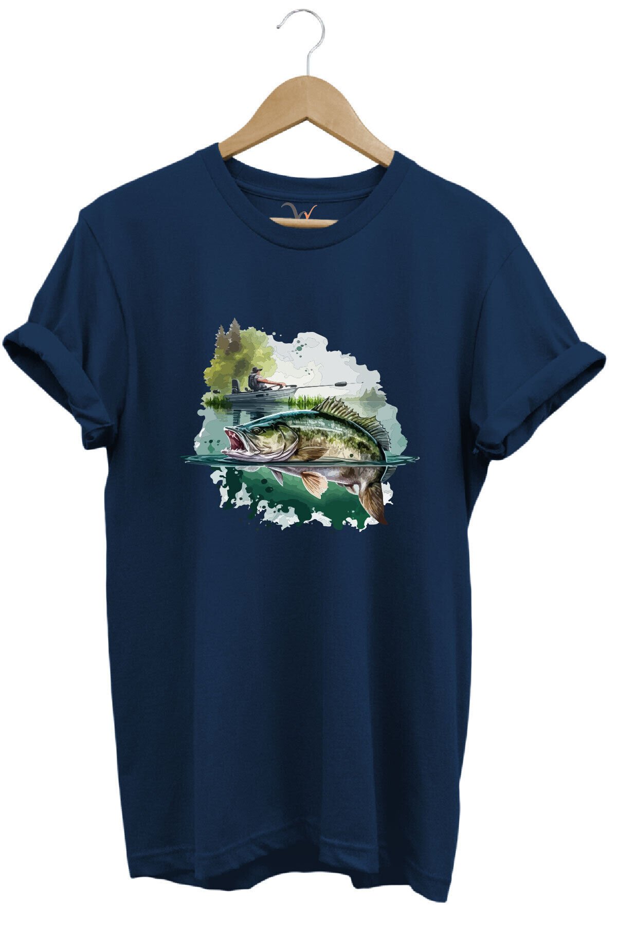 Balıkçılık Levrek Balığı Ve Teknede Olta Ile Balık Tutmak %100 Pamuk Regular Fit Siyah T-shirt Lacivert - M