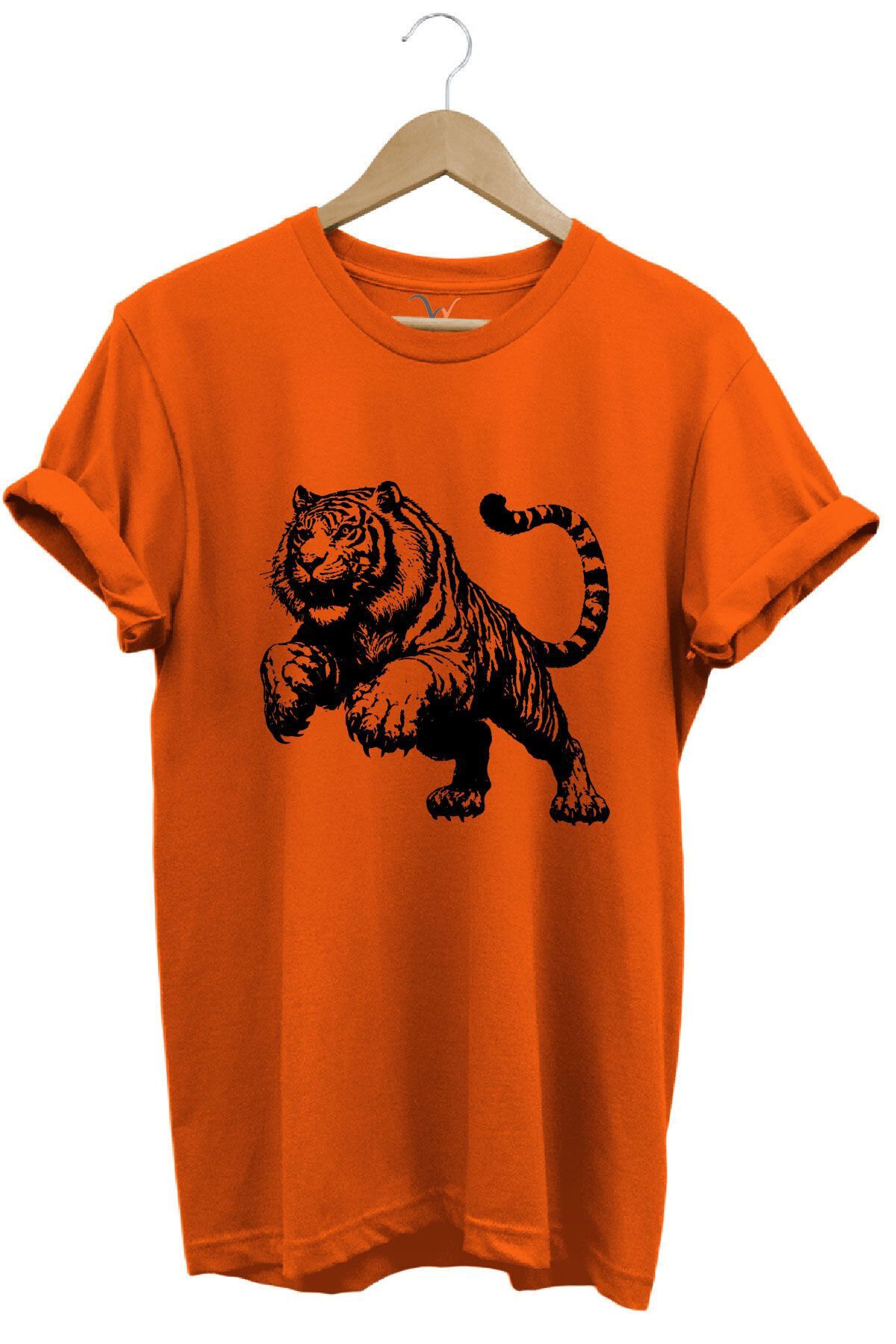 Kaplan Baskılı Cool Premium %100 Pamuk Regular Fit Turuncu T-shirt Turuncu - S