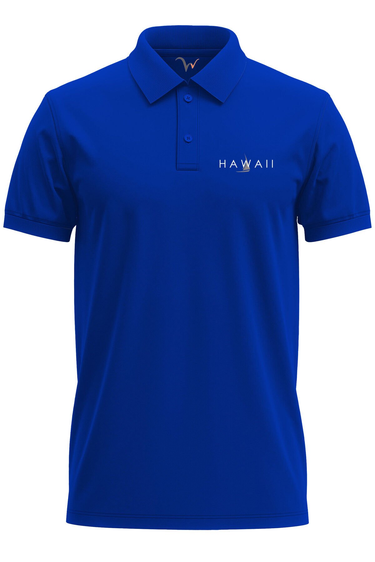 Hawaii Yazılı Tekne Baskılı Deniz Yaz %100 Pamuk Regular Fit Polo Yaka Lacivert T-shirt Mavi - M