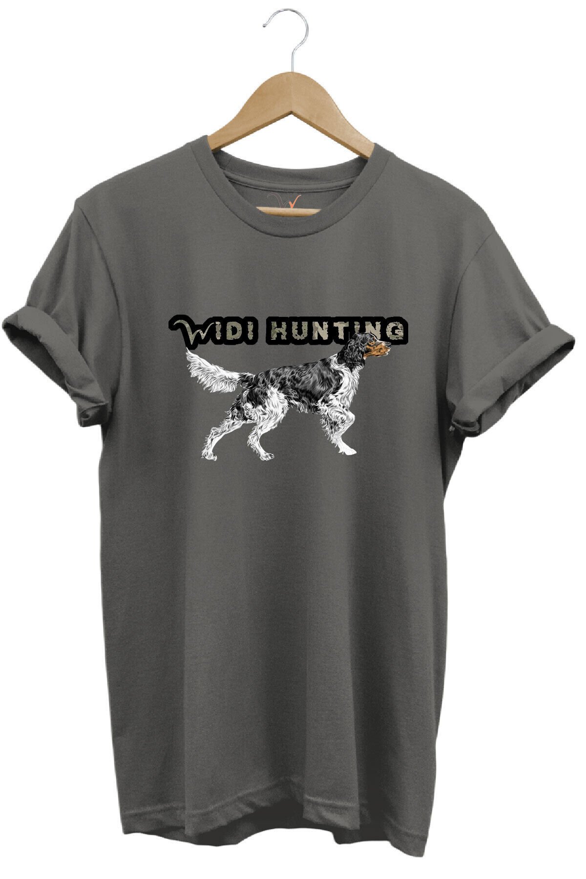 Widi Hunting Avcılık English Setter Av Köpeği Baskılı %100 Pamuk Regular Fit T-shirt Gri - 2XL
