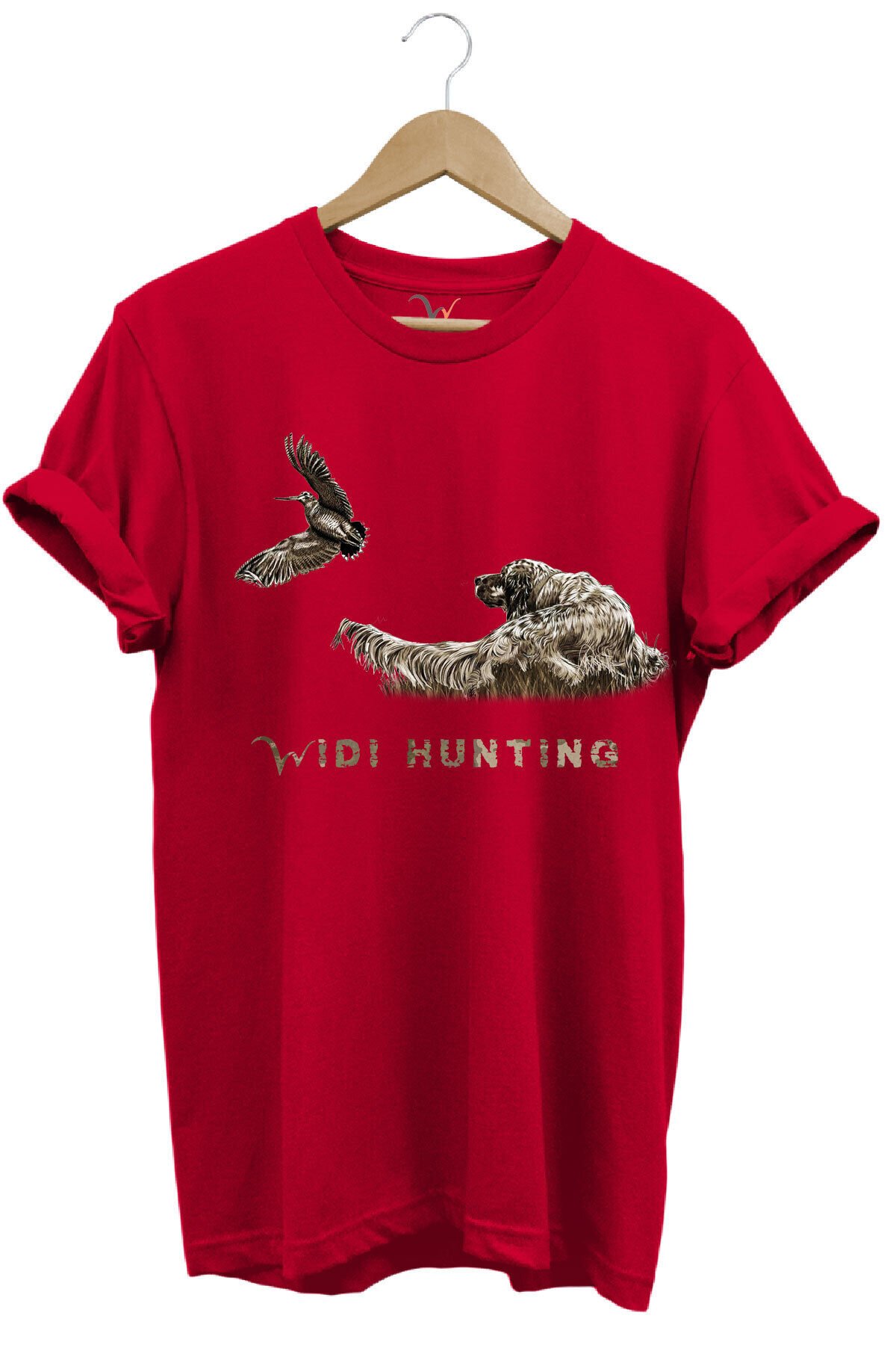 Avcılık Widi Hunting Çulluk Fermalı English Setter Tasarım Baskılı %100 Pamuk Regular Fit T-Shirt Kırmızı - L