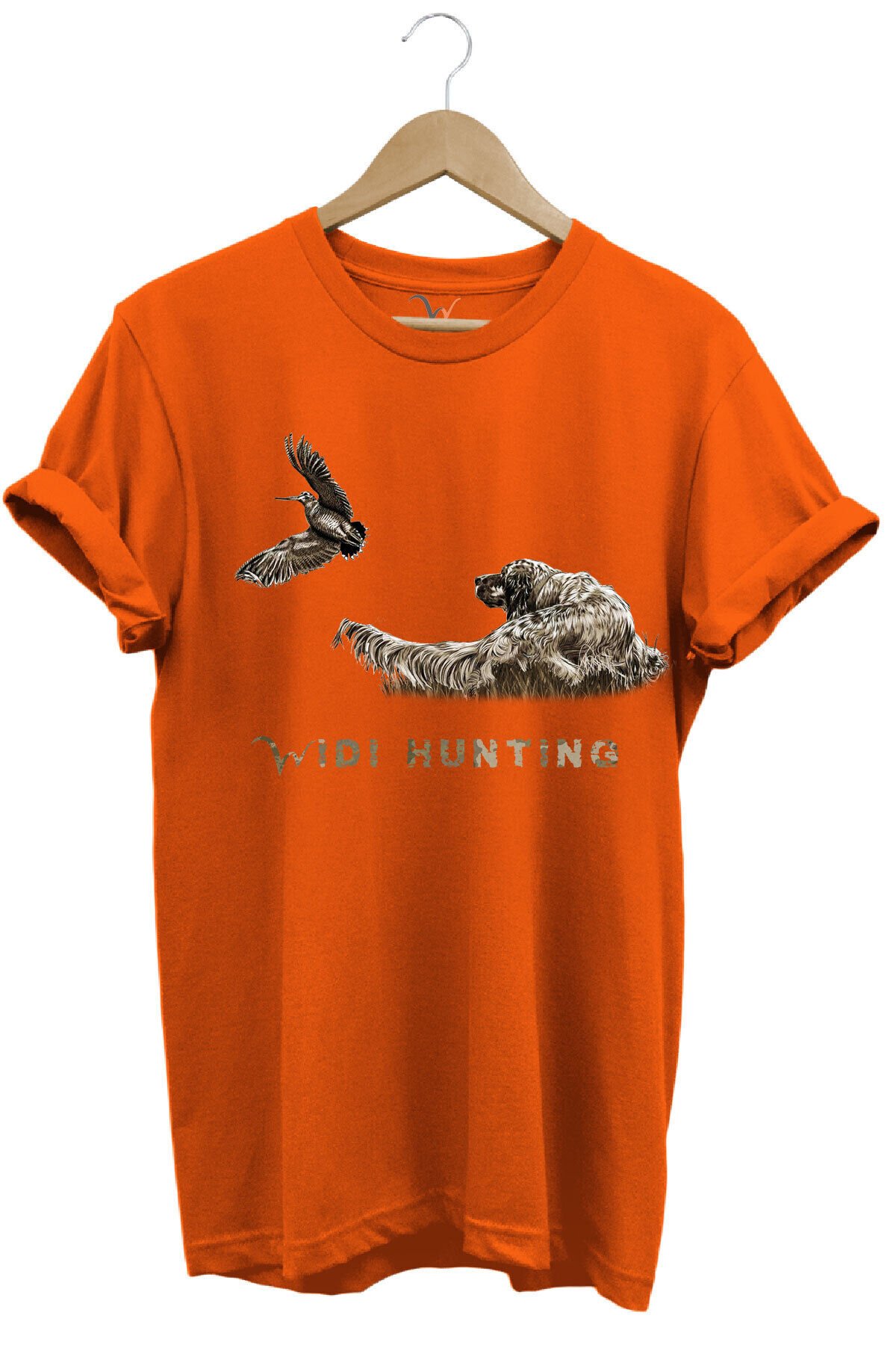 Avcılık Widi Hunting Çulluk Fermalı English Setter Tasarım Baskılı %100 Pamuk Regular Fit T-Shirt Turuncu - L