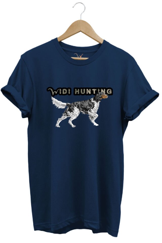 Widi Hunting Avcılık English Setter Av Köpeği Baskılı %100 Pamuk Regular Fit T-shirt Lacivert - 2XL