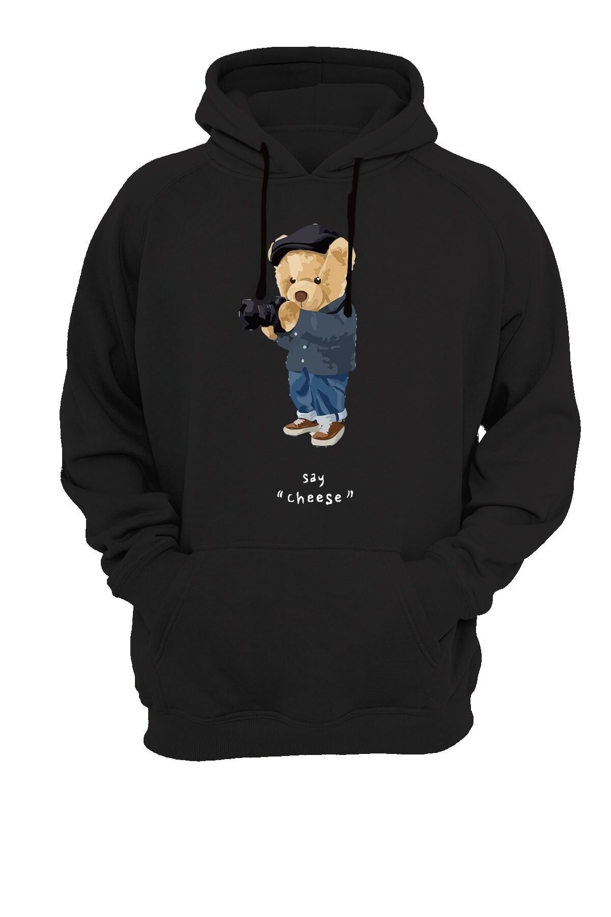 Ayıcık Baskılı Siyah Sweatshirt