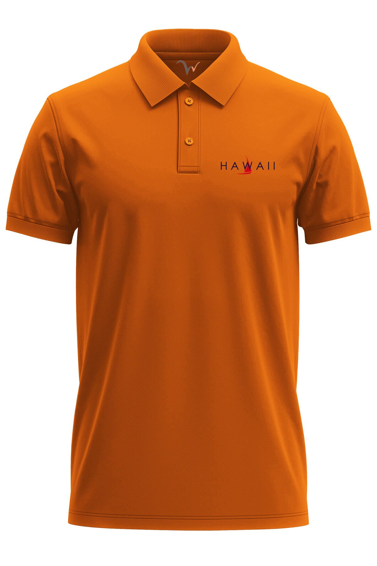 Hawaii Yazılı Tekne Baskılı Deniz Yaz %100 Pamuk Regular Fit Polo Yaka Lacivert T-shirt Turuncu - L