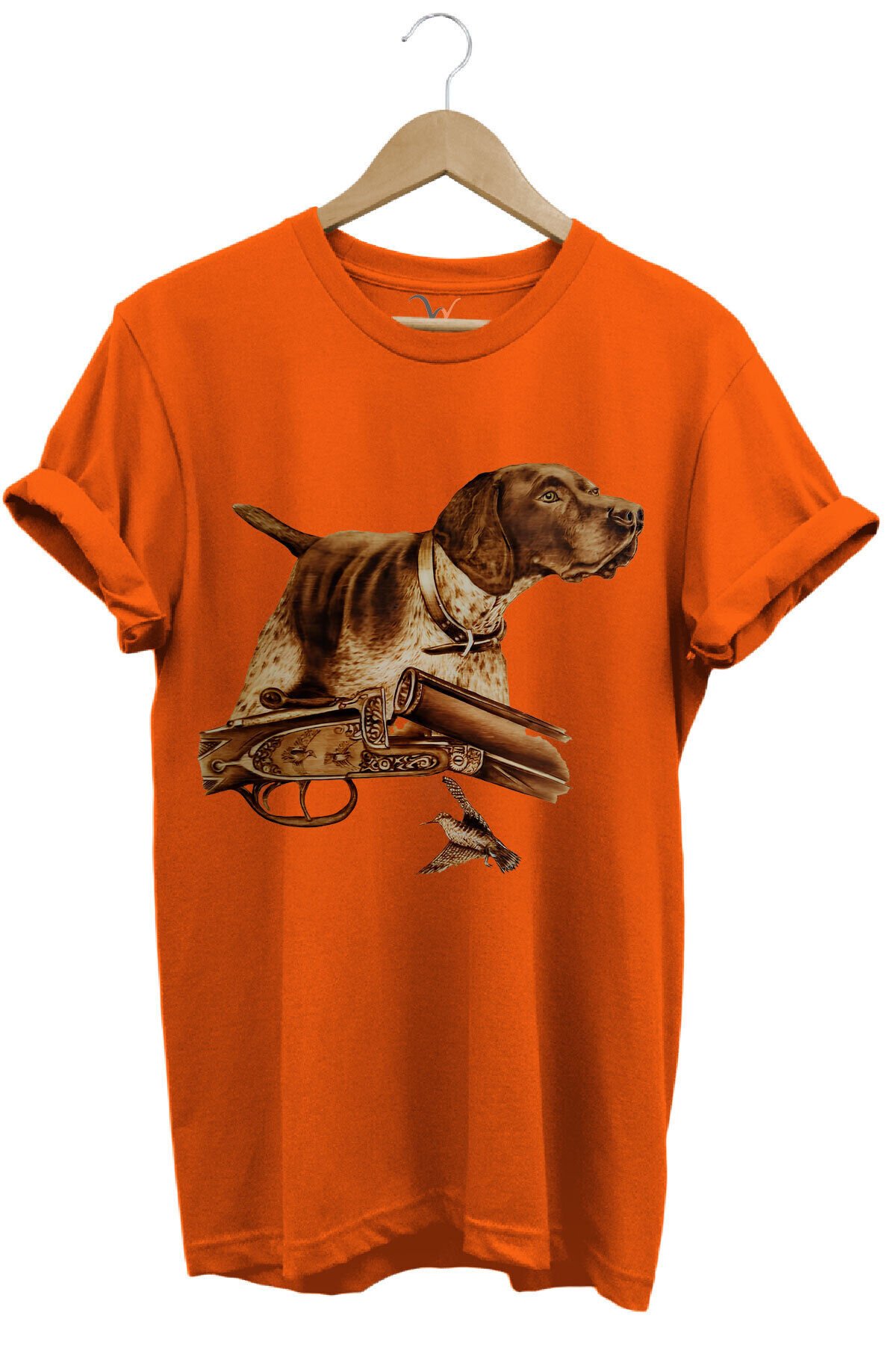 Hunter Avcılık Temalı Fişek Labrador Retriever Setter Pointer Baskılı %100 Pamuk Regular Fit T-Shirt Turuncu - M