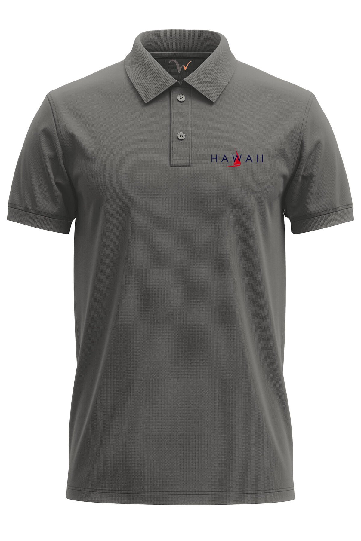 Hawaii Yazılı Tekne Baskılı Deniz Yaz %100 Pamuk Regular Fit Polo Yaka Lacivert T-shirt Gri - 2XL