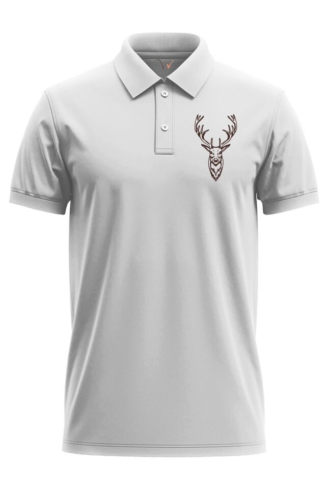 Avcılık Hunter Geyik Avcılığı Tasarım Baskılı %100 Pamuk Regular Fit Polo Yaka T-Shirt - Antrasit M
