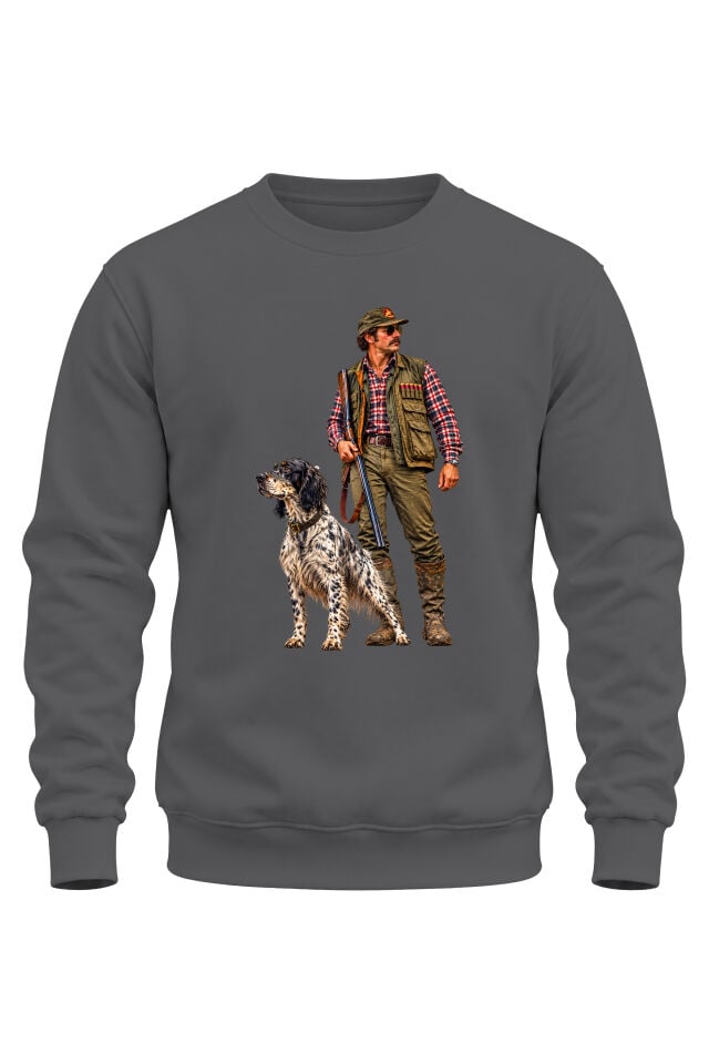 Avcı ve Av Köpeği Baskılı Sweatshirt – Hunting Outdoor Avcılık Tasarım