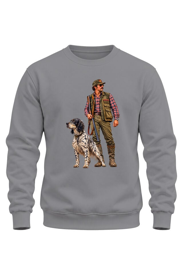 Avcı ve Av Köpeği Baskılı Sweatshirt – Hunting Outdoor Avcılık Tasarım