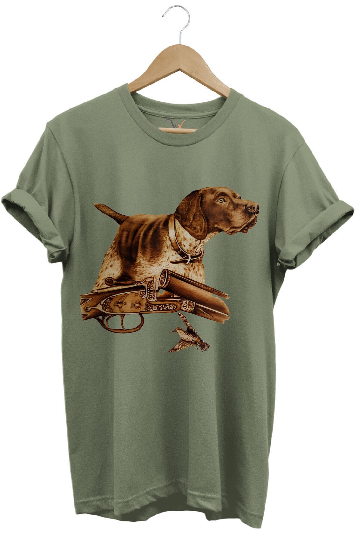 Hunter Avcılık Temalı Fişek Labrador Retriever Setter Pointer Baskılı %100 Pamuk Regular Fit T-Shirt Haki - L