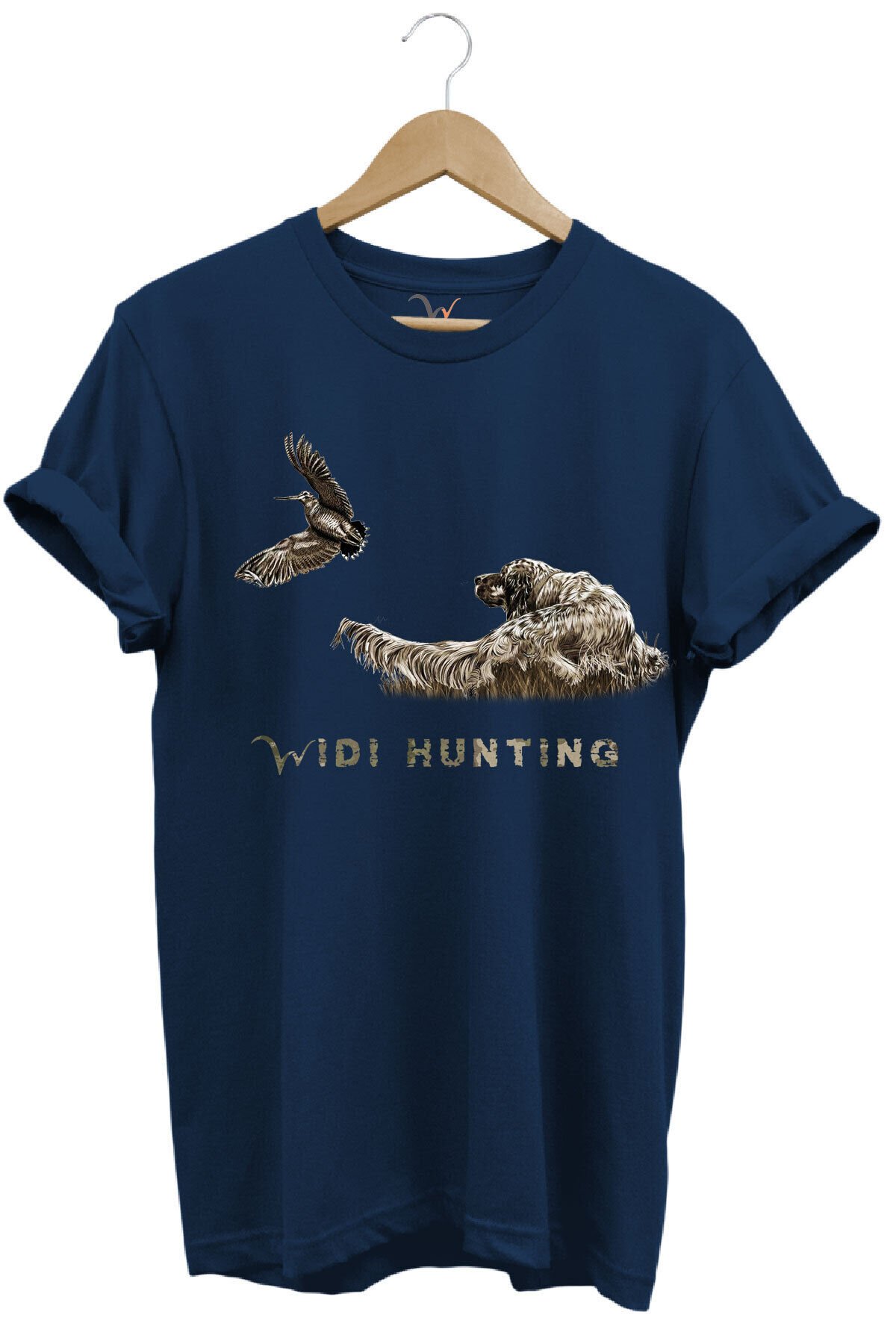 Avcılık Widi Hunting Çulluk Fermalı English Setter Tasarım Baskılı %100 Pamuk Regular Fit T-Shirt Lacivert - M
