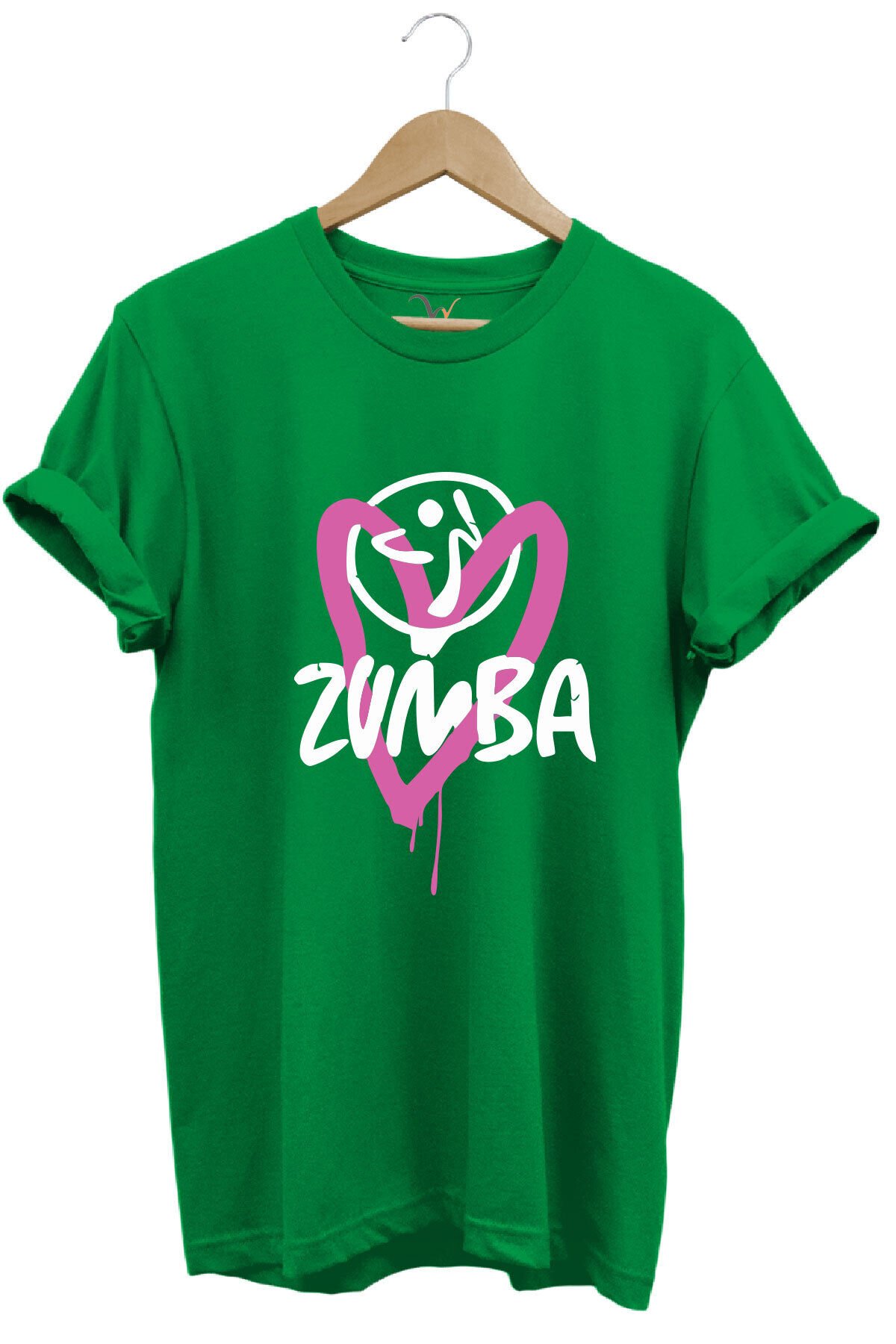 Zumba Fitness Kalp Baskılı %100 Pamuk Regular Fit Bisiklet Yaka T-shirt Yeşil - 2XL