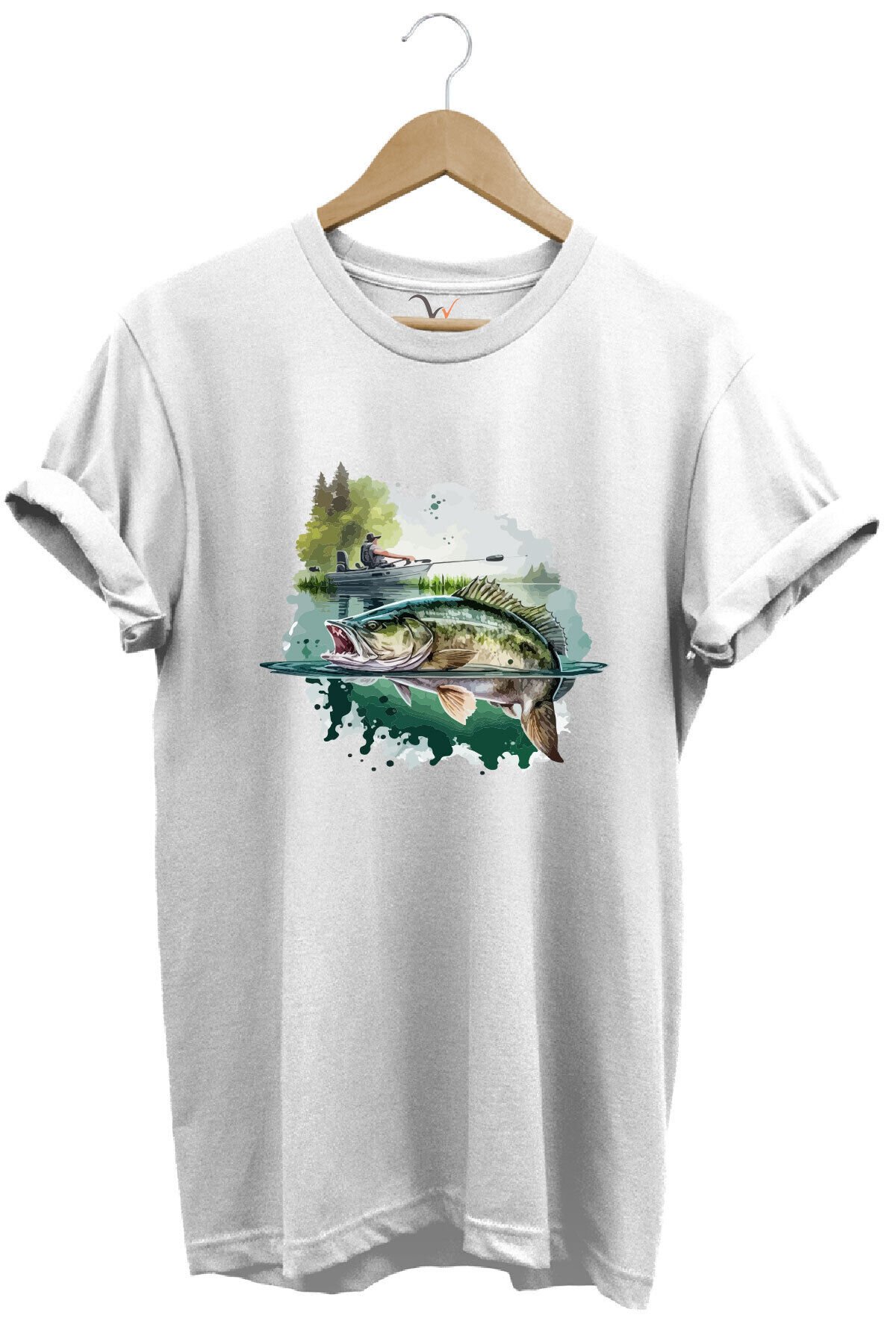 Balıkçılık Levrek Balığı Ve Teknede Olta Ile Balık Tutmak %100 Pamuk Regular Fit Siyah T-shirt Beyaz - S