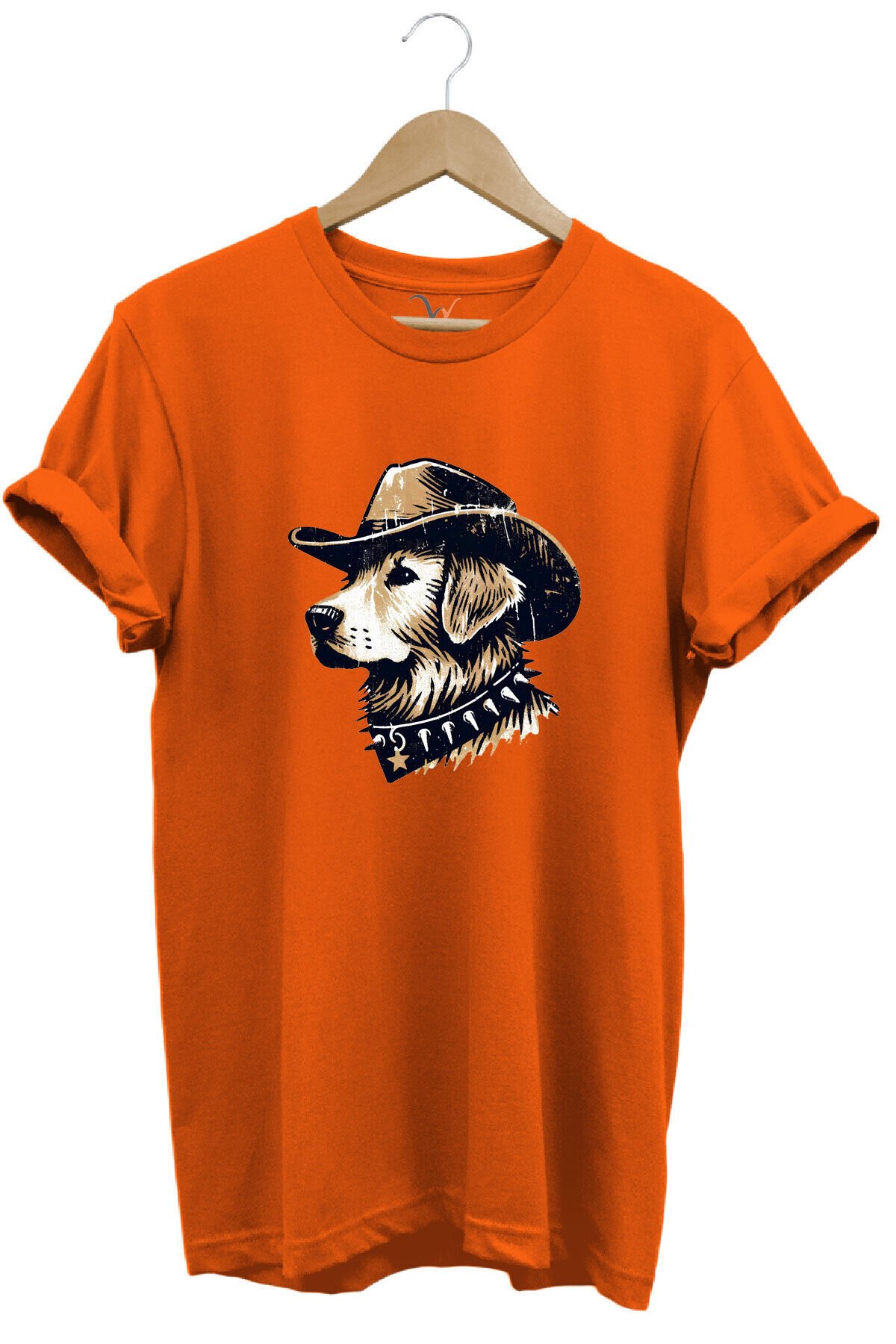 Avcılık Hunting Avcı Köpeği Golden Retriever Baskılı Vintage %100 Pamuk Unisex Regular Fit T-Shirt Turuncu - S