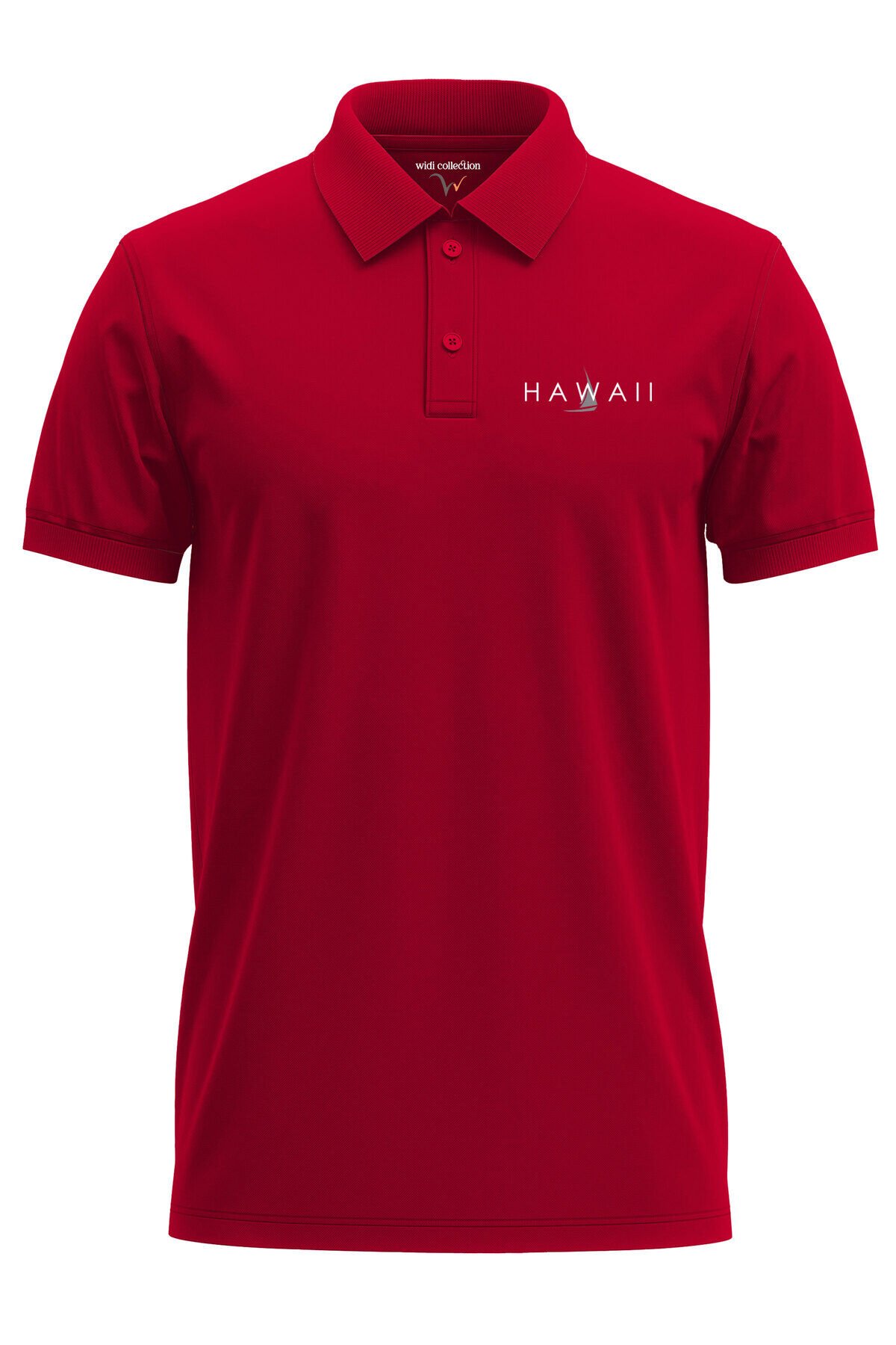 Hawaii Yazılı Tekne Baskılı Deniz Yaz %100 Pamuk Regular Fit Polo Yaka Lacivert T-shirt Kırmızı - XL