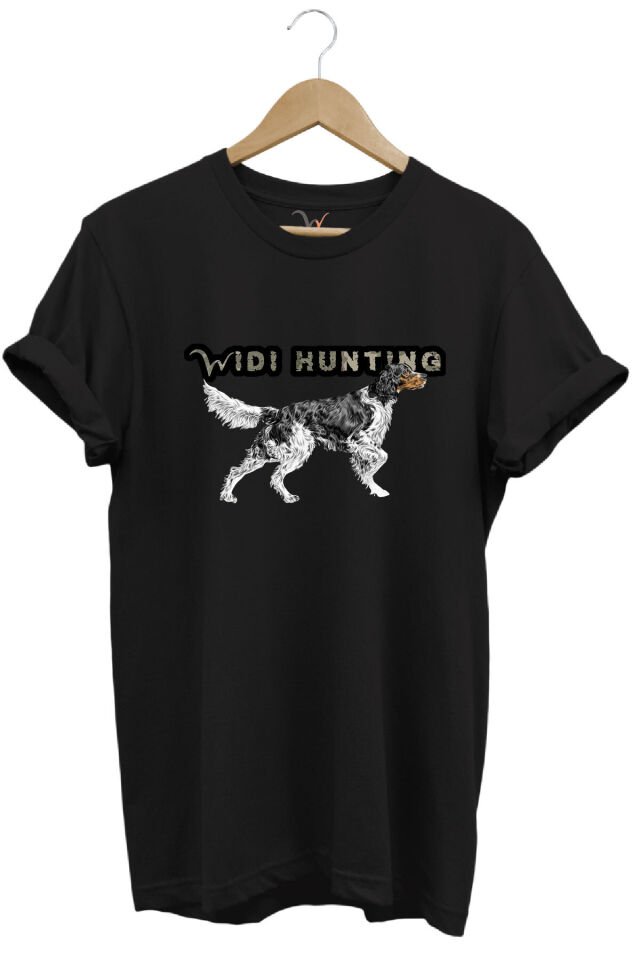 Widi Hunting Avcılık English Setter Av Köpeği Baskılı %100 Pamuk Regular Fit T-shirt Siyah - S