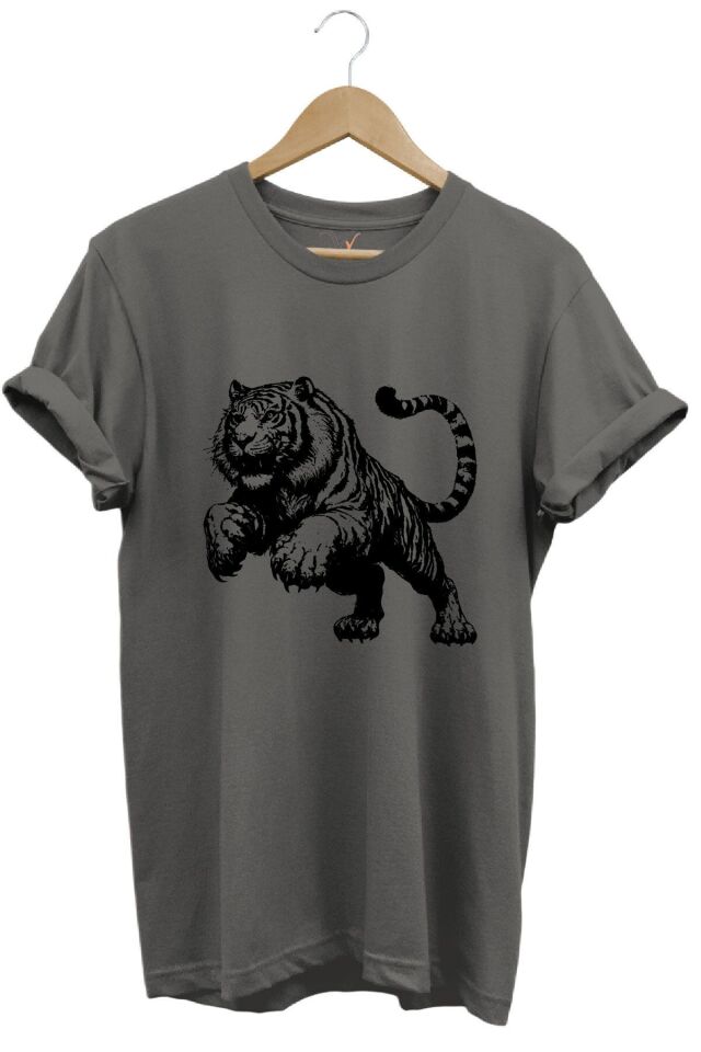 Kaplan Baskılı Cool Premium %100 Pamuk Regular Fit Turuncu T-shirt Antrasit - XL