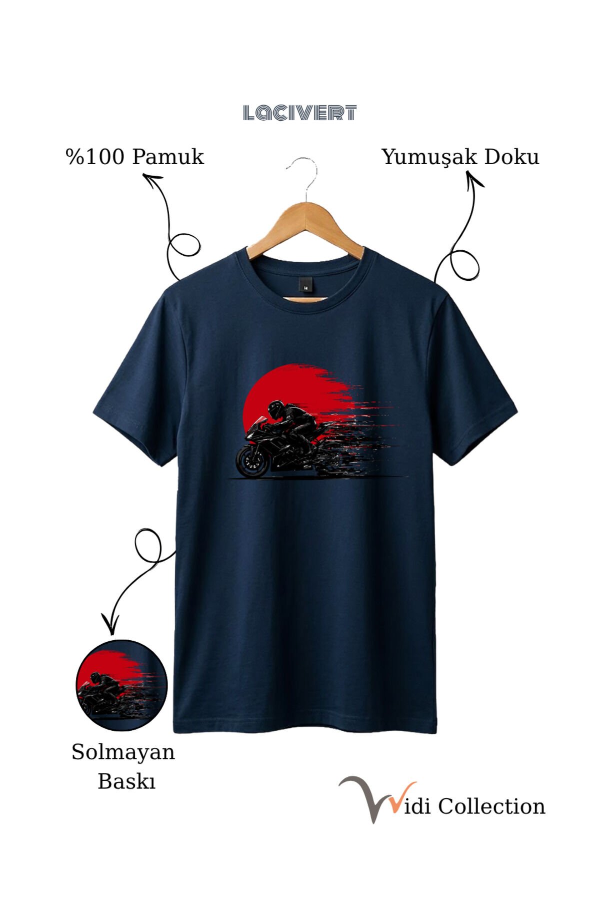 Hız Temalı Racing Motor Baskılı %100 Pamuk Unisex Regular Fit T-Shirt Lacivert - L