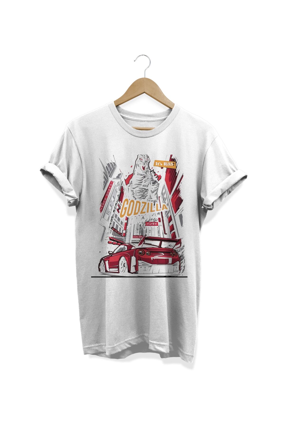Godzilla Baskılı Beyaz T-shirt