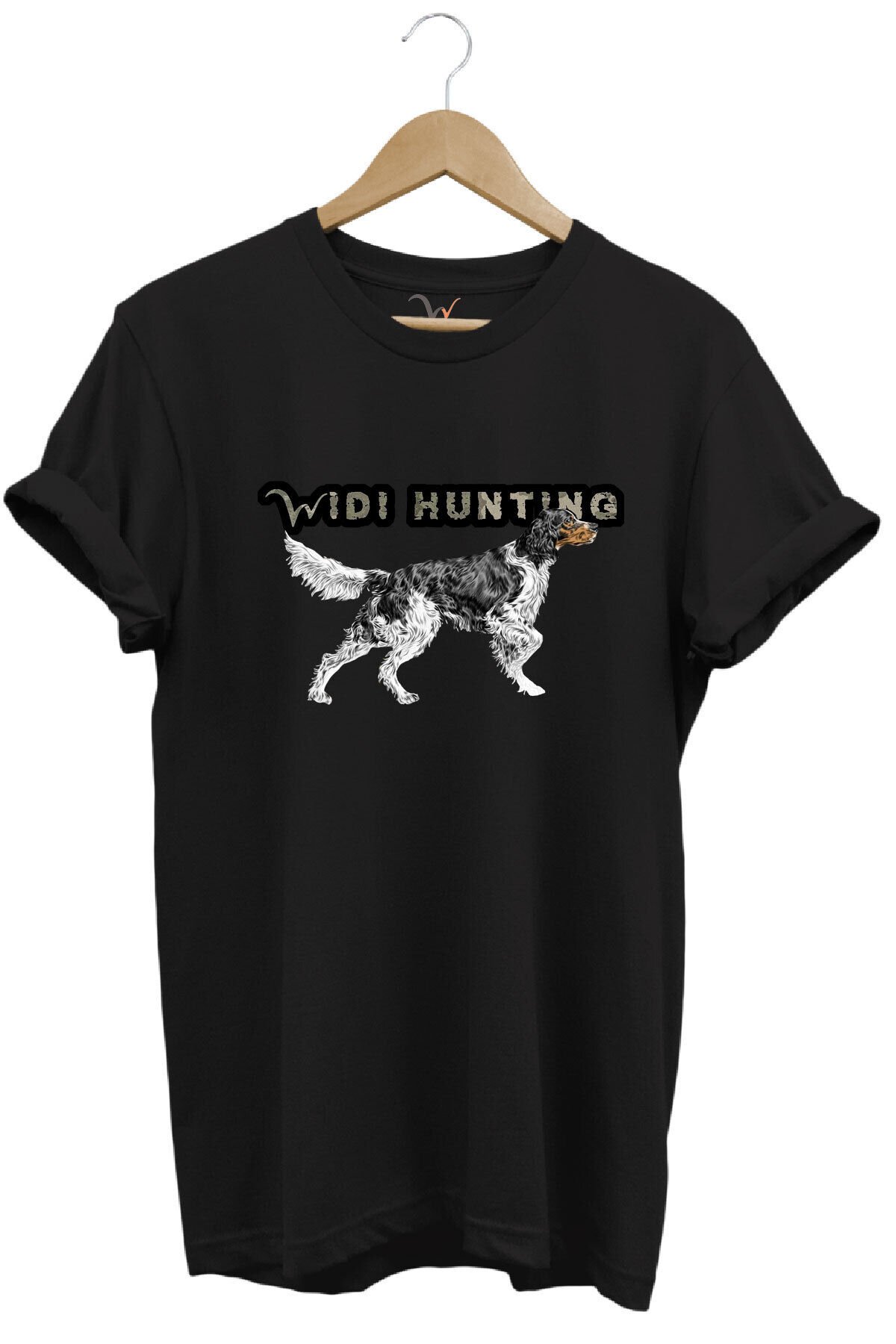 Widi Hunting Avcılık English Setter Av Köpeği Baskılı %100 Pamuk Regular Fit T-shirt Siyah - 2XL