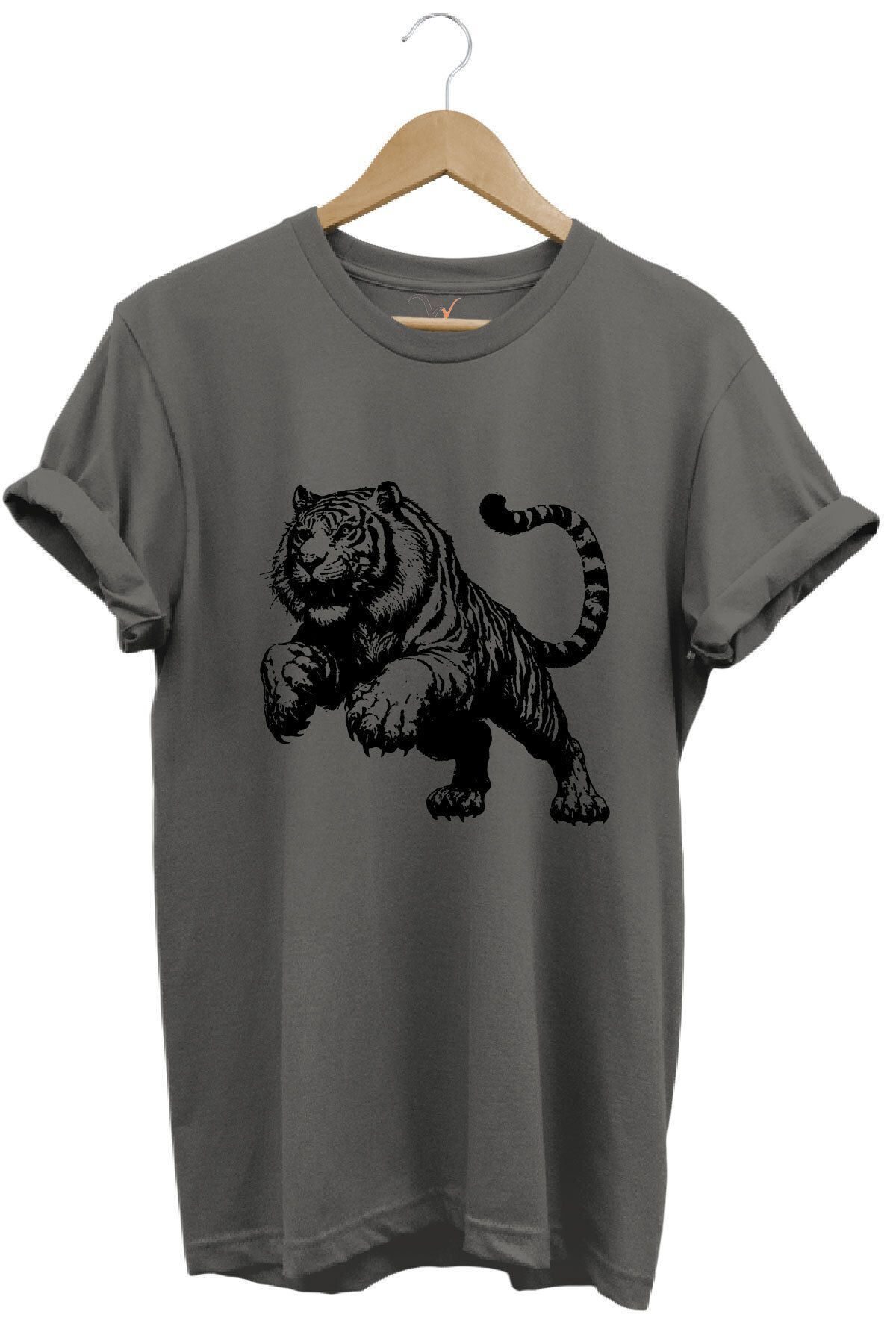 Kaplan Baskılı Cool Premium %100 Pamuk Regular Fit Turuncu T-shirt Antrasit - M