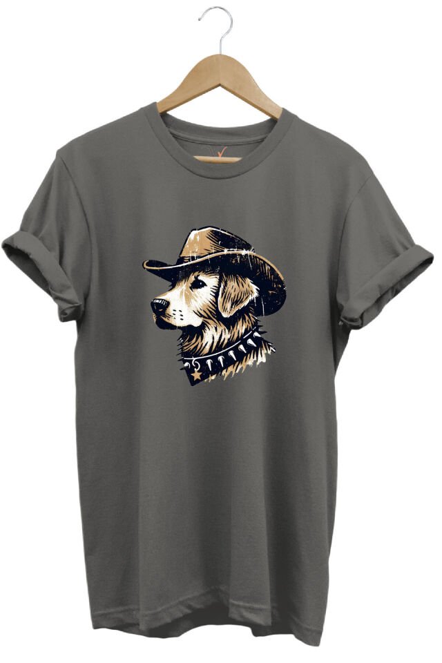 Avcılık Hunting Avcı Köpeği Golden Retriever Baskılı Vintage %100 Pamuk Unisex Regular Fit T-Shirt Gri - L