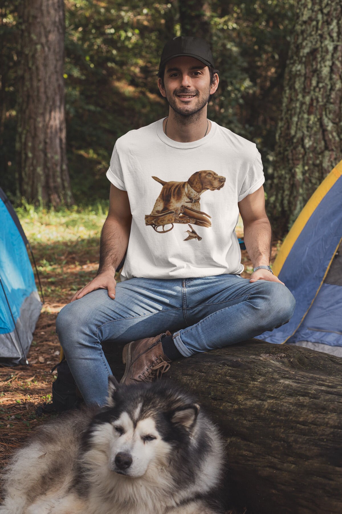 Hunter Avcılık Temalı Fişek Labrador Retriever Setter Pointer Baskılı %100 Pamuk Regular Fit T-Shirt Beyaz - 3XL