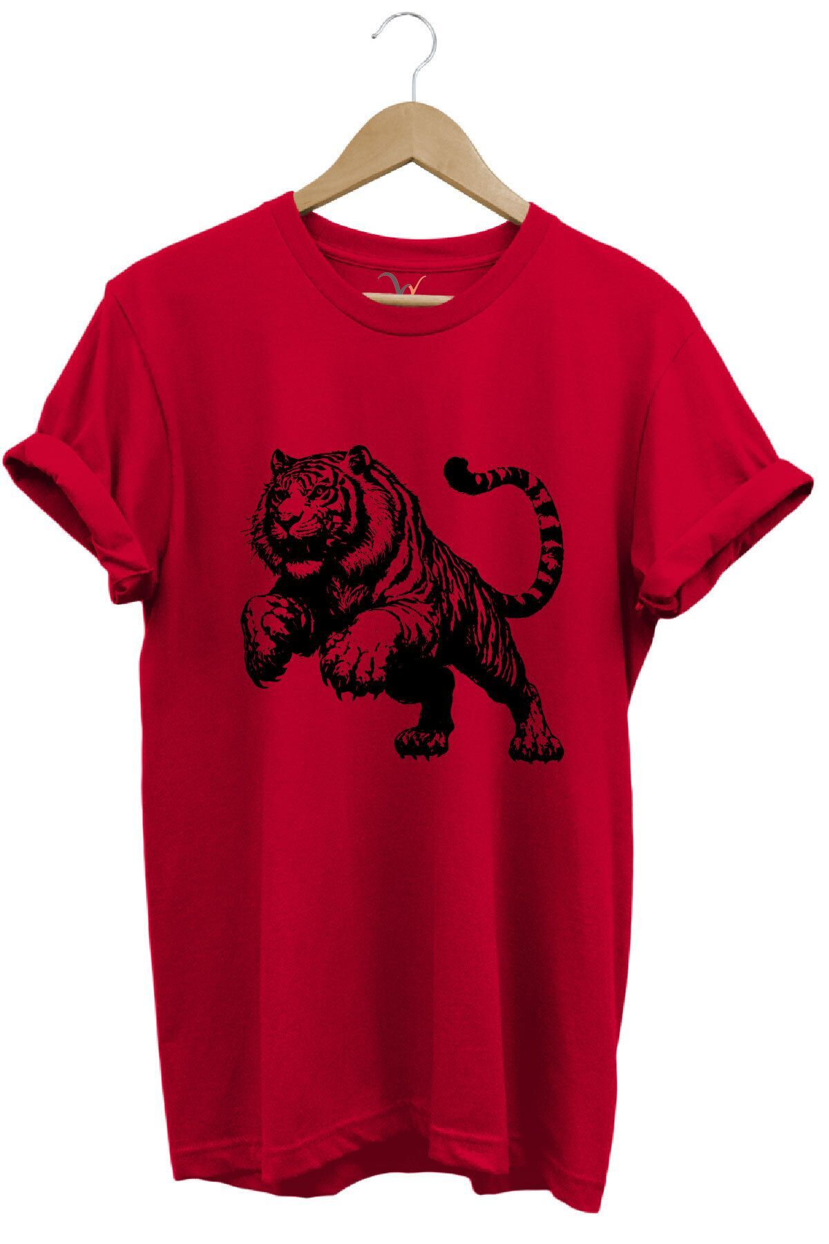 Kaplan Baskılı Cool Premium %100 Pamuk Regular Fit Turuncu T-shirt Kırmızı - 2XL